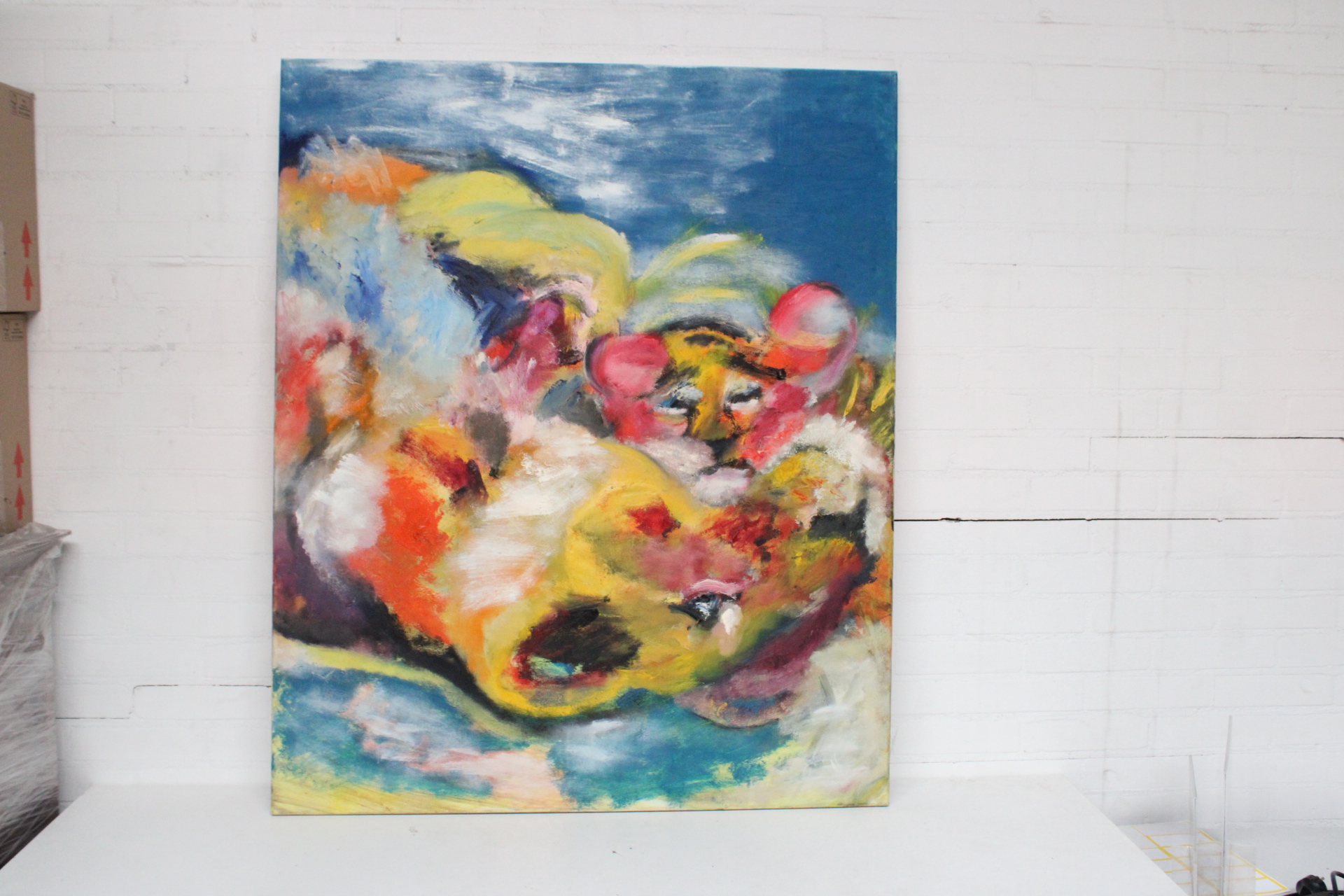 Abstract schilderij met felgekleurde leeuwen – foto 2 – kavel bij GSD Auctions, Zoeterwoude