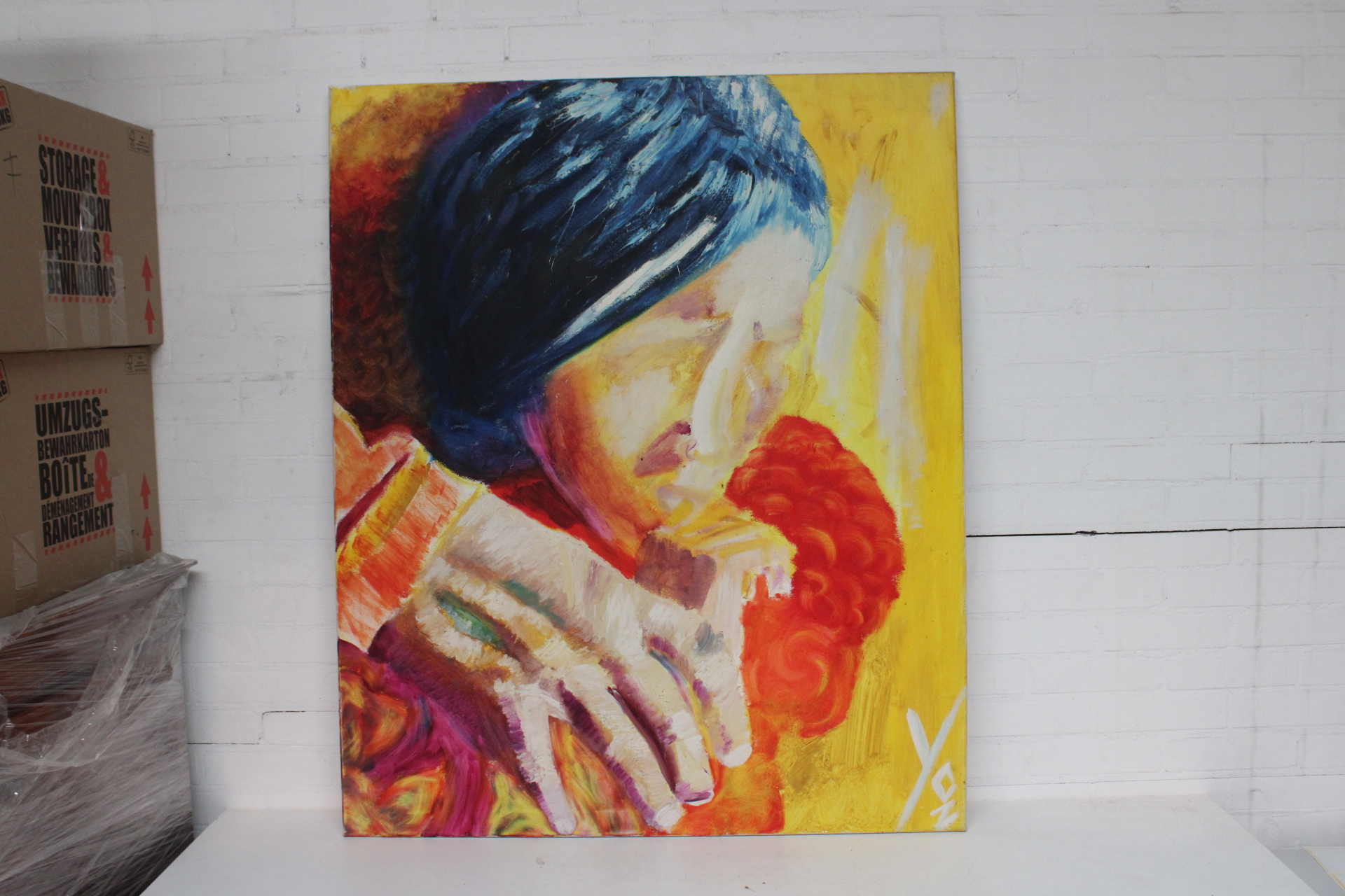 Abstracte kleurrijke schilderij van gezicht – foto 2 – kavel bij GSD Auctions, Zoeterwoude