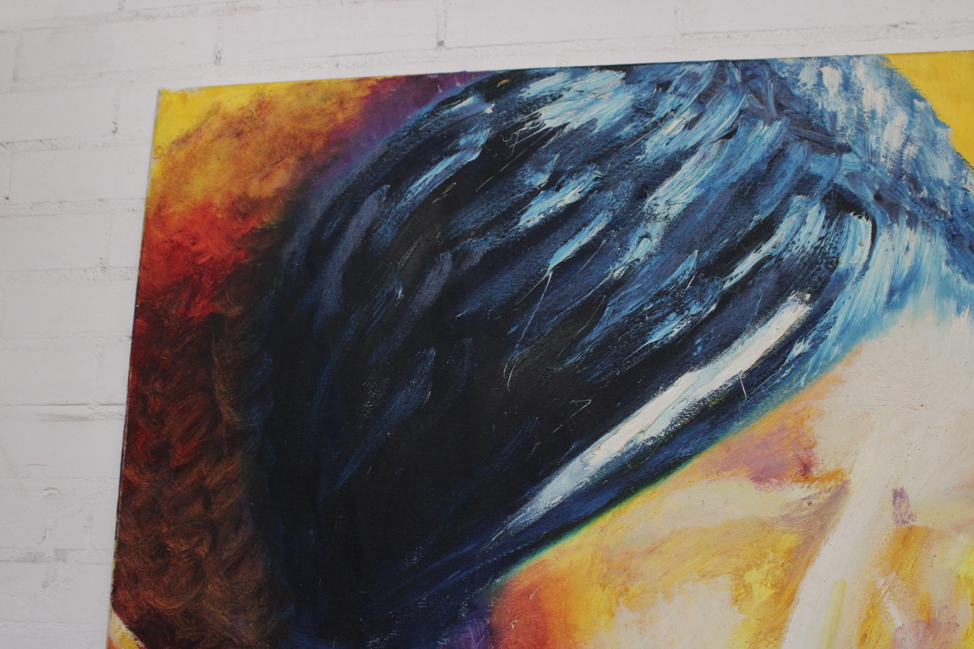 Abstracte kleurrijke schilderij van gezicht – foto 4 – kavel bij GSD Auctions, Zoeterwoude