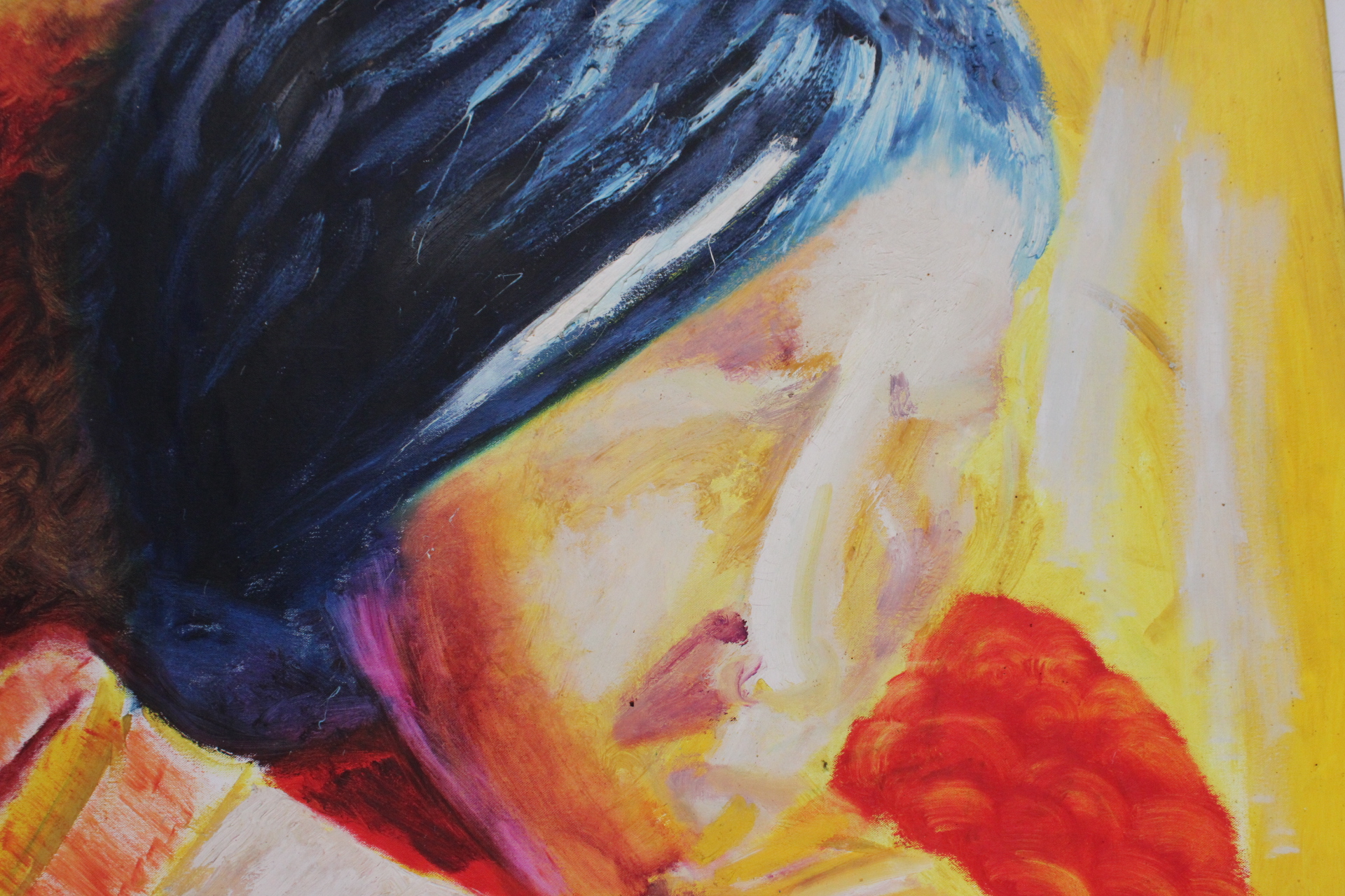 Abstracte kleurrijke schilderij van gezicht – foto 5 – kavel bij GSD Auctions, Zoeterwoude