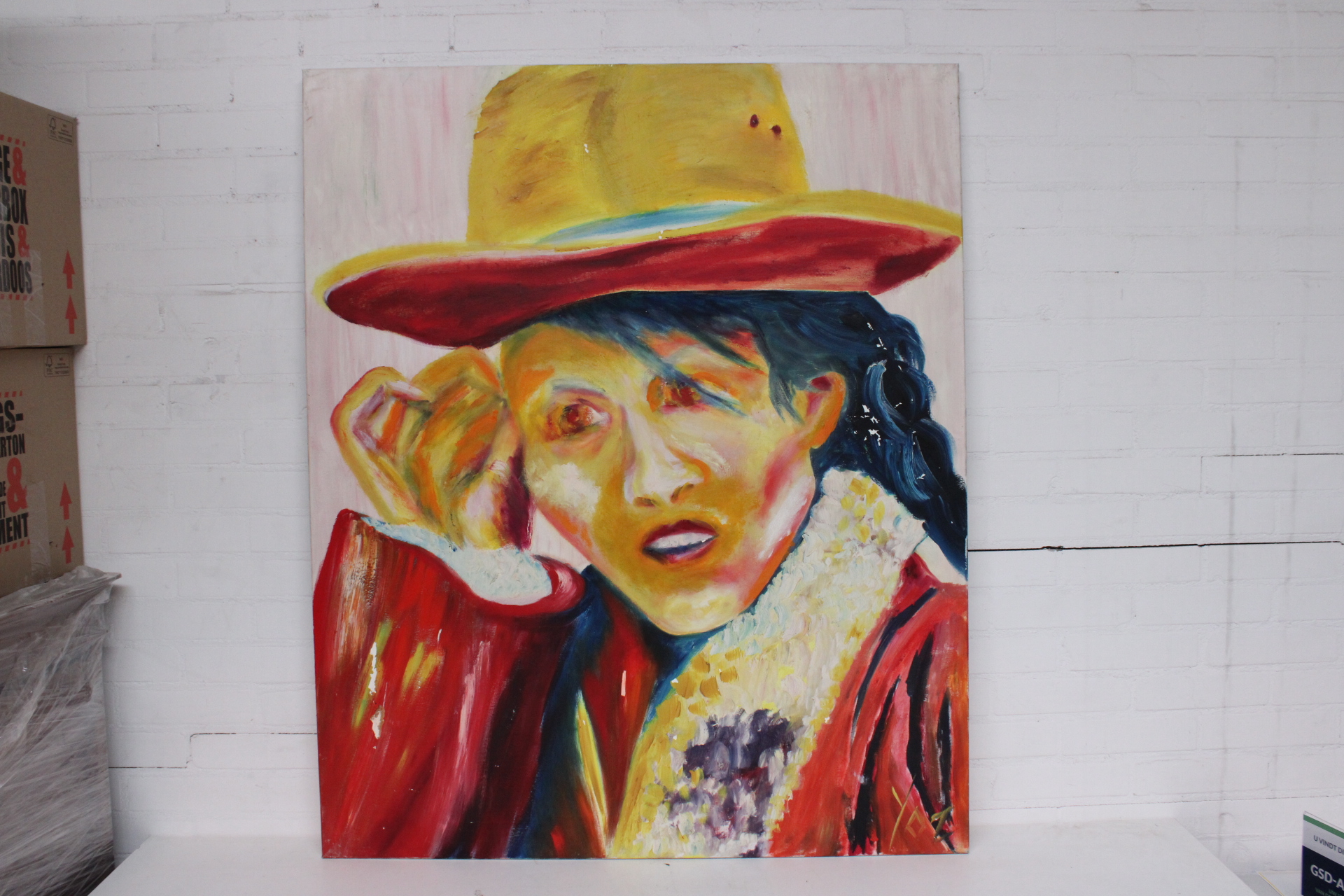 Schilderij van persoon met gele hoed – foto 2 – kavel bij GSD Auctions, Zoeterwoude