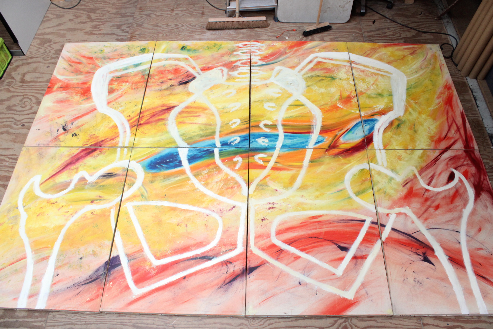 Abstract geschilderd kunstwerk op 8 panelen – foto 2 – kavel bij GSD Auctions, Zoeterwoude