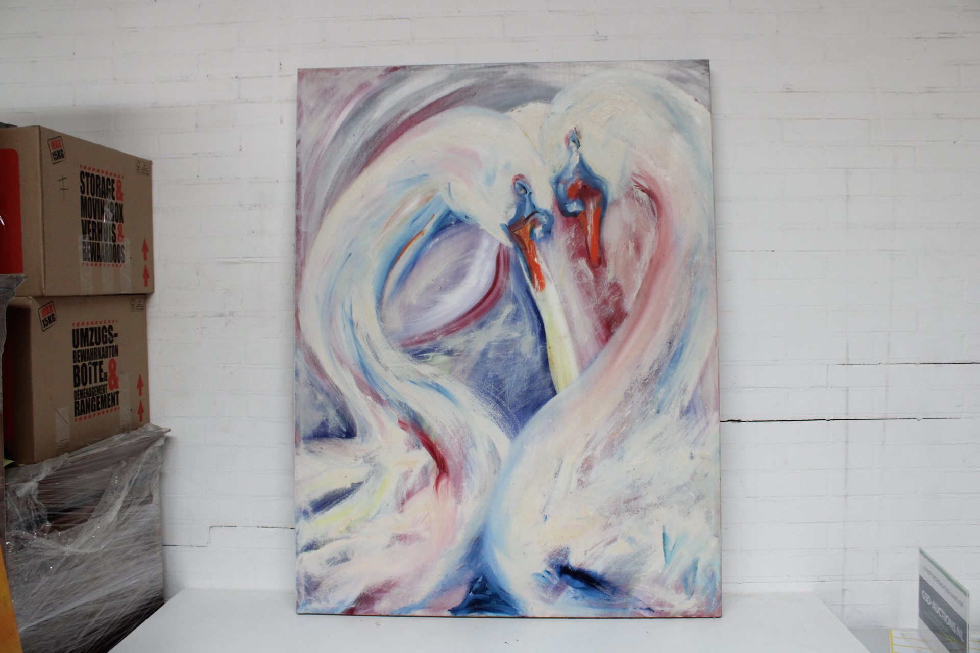 Schilderij van twee zwanen in pasteltinten – foto 2 – kavel bij GSD Auctions, Zoeterwoude