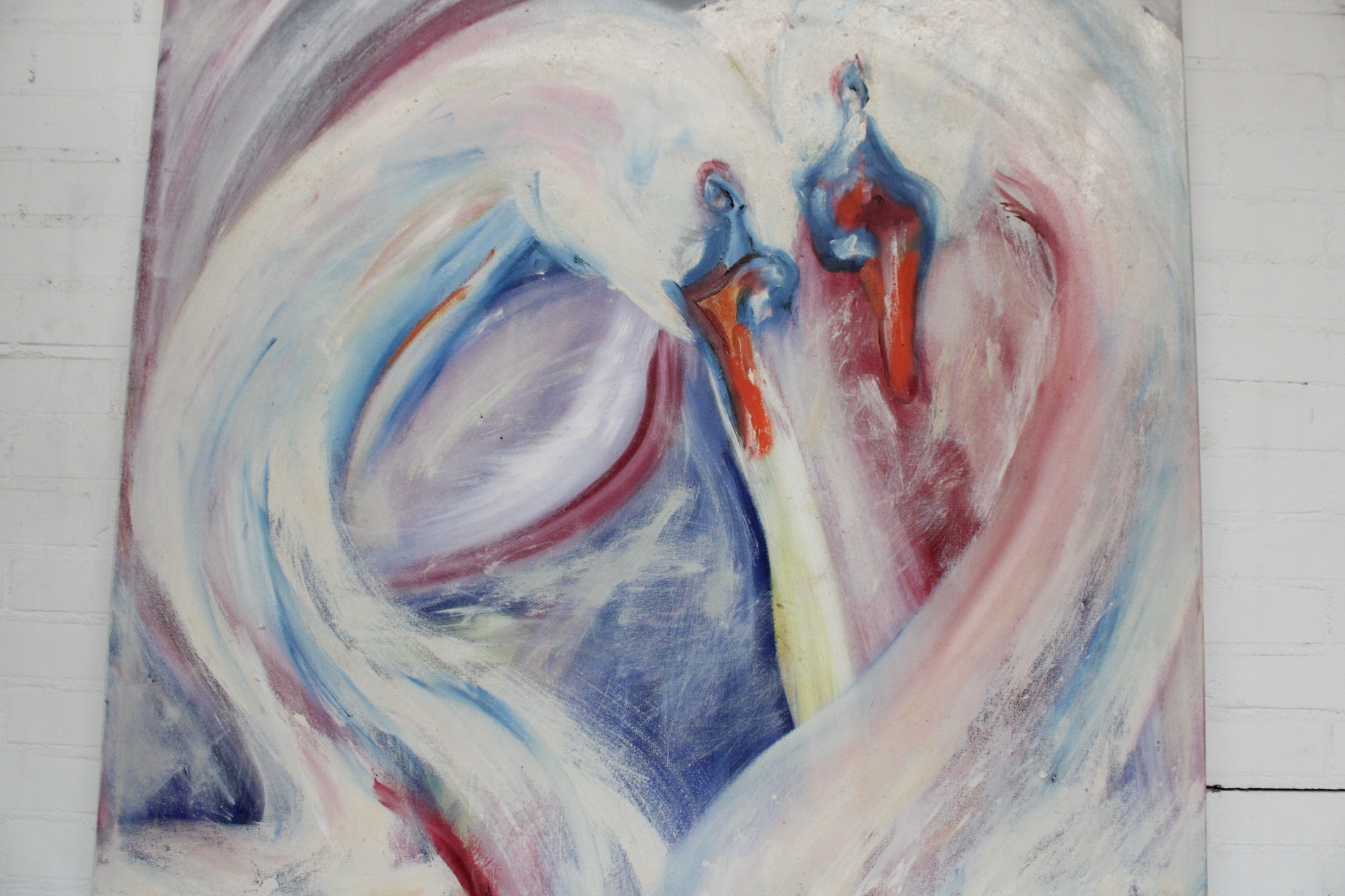 Schilderij van twee zwanen in pasteltinten – foto 5 – kavel bij GSD Auctions, Zoeterwoude