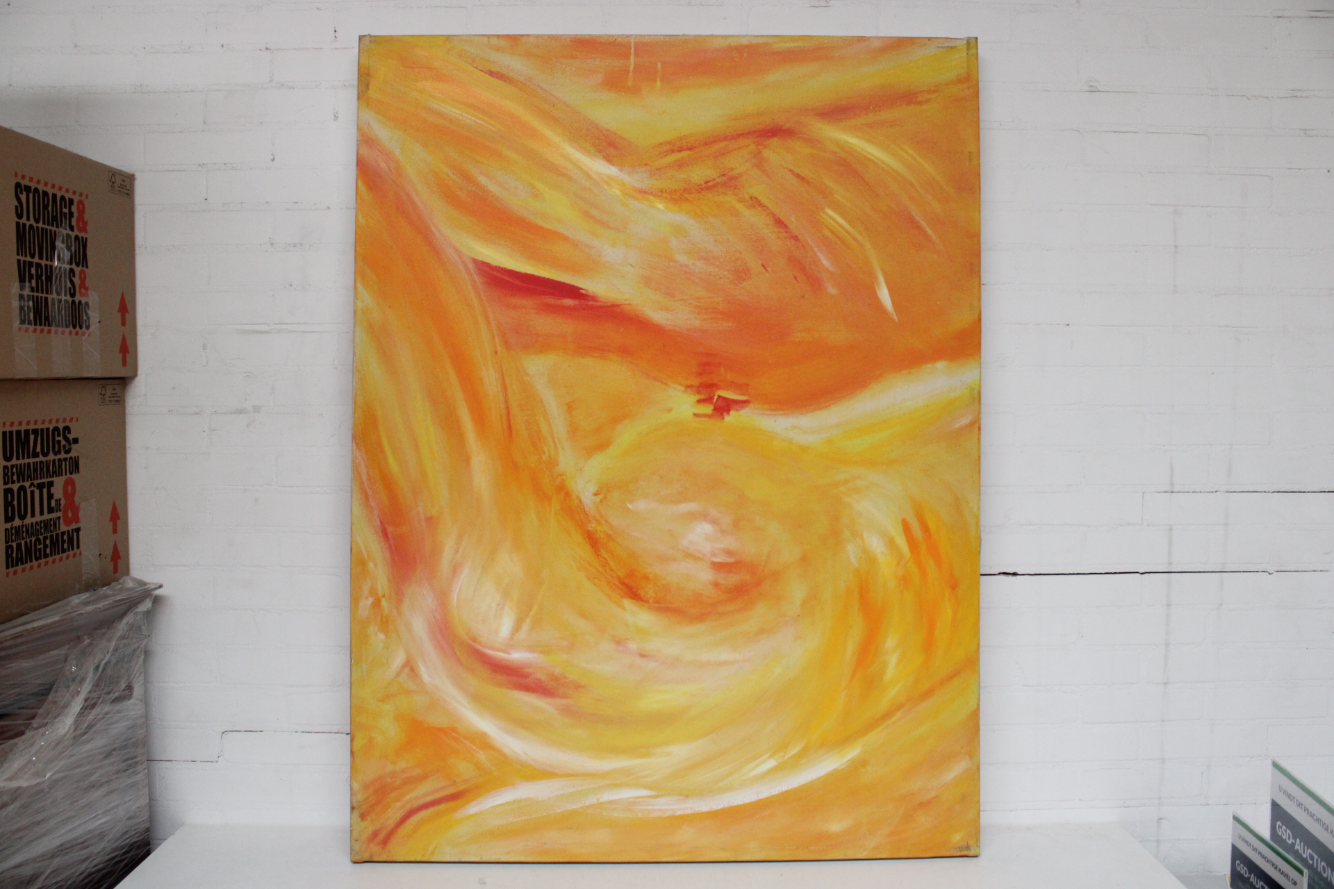 Abstract schilderij in gele en oranje tinten – foto 2 – kavel bij GSD Auctions, Zoeterwoude