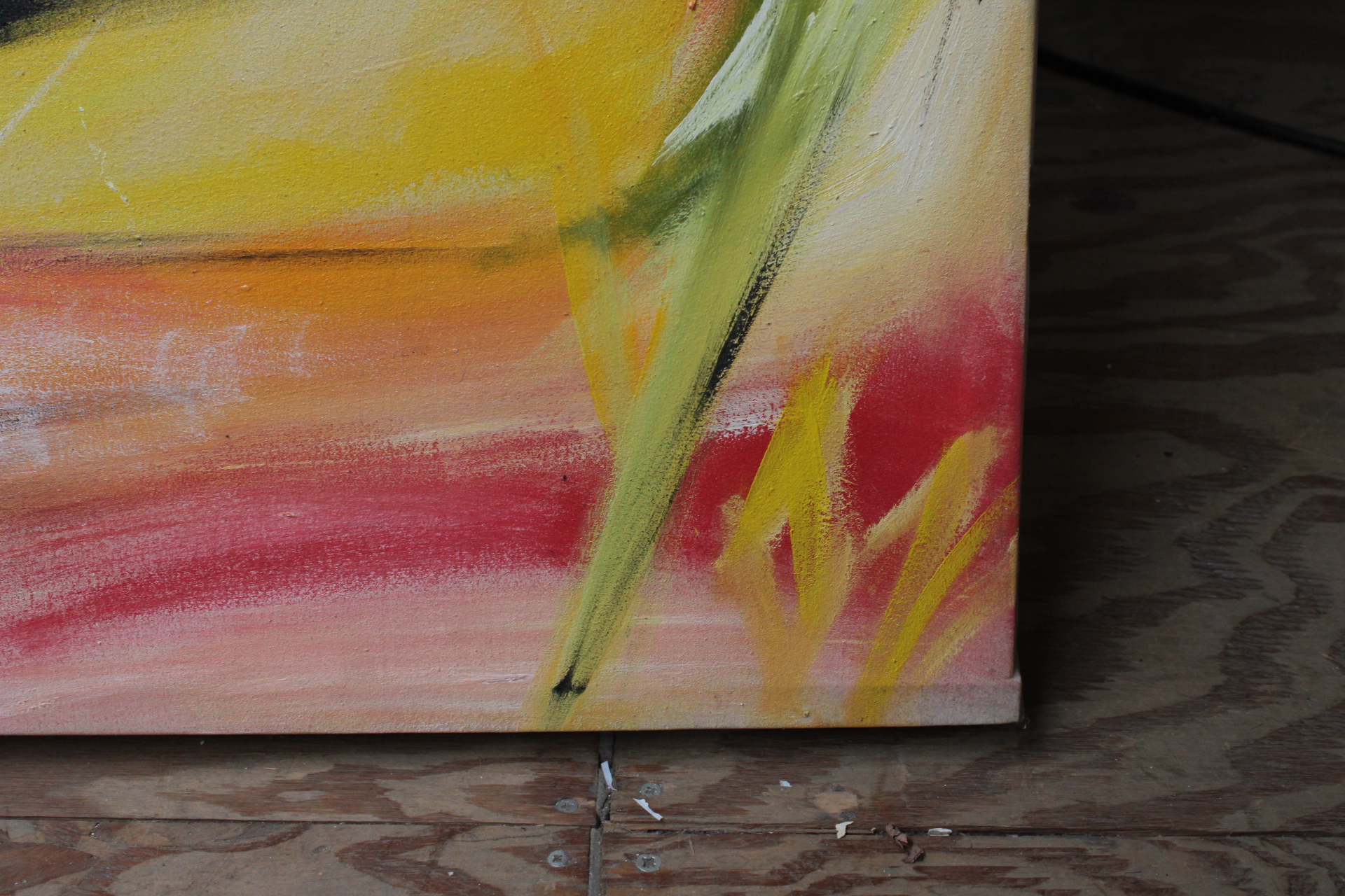 Modern schilderij met abstracte gele en rode handen – foto 3 – kavel bij GSD Auctions, Zoeterwoude
