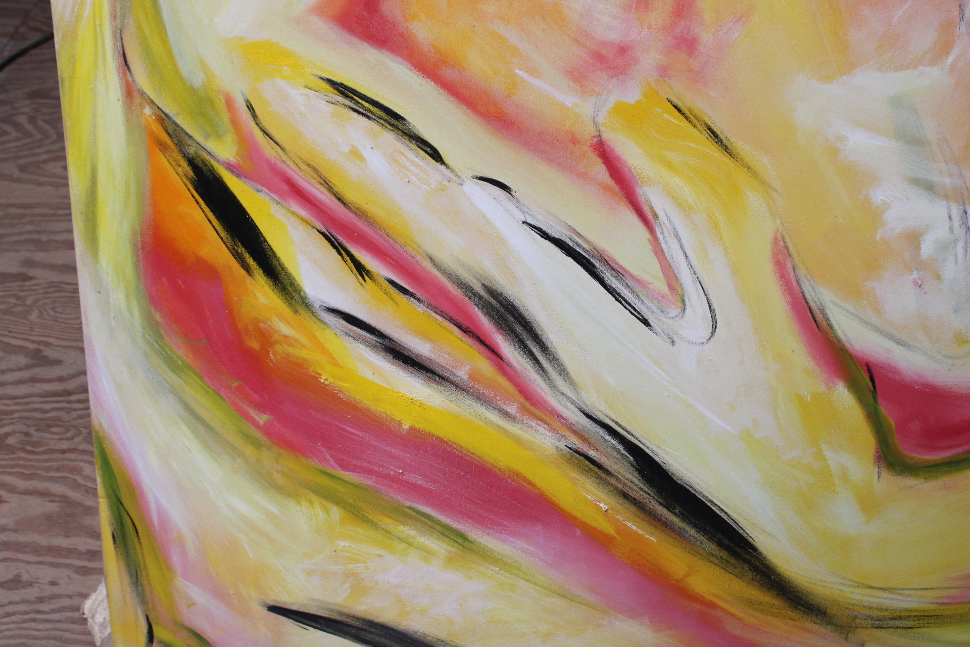 Modern schilderij met abstracte gele en rode handen – foto 5 – kavel bij GSD Auctions, Zoeterwoude