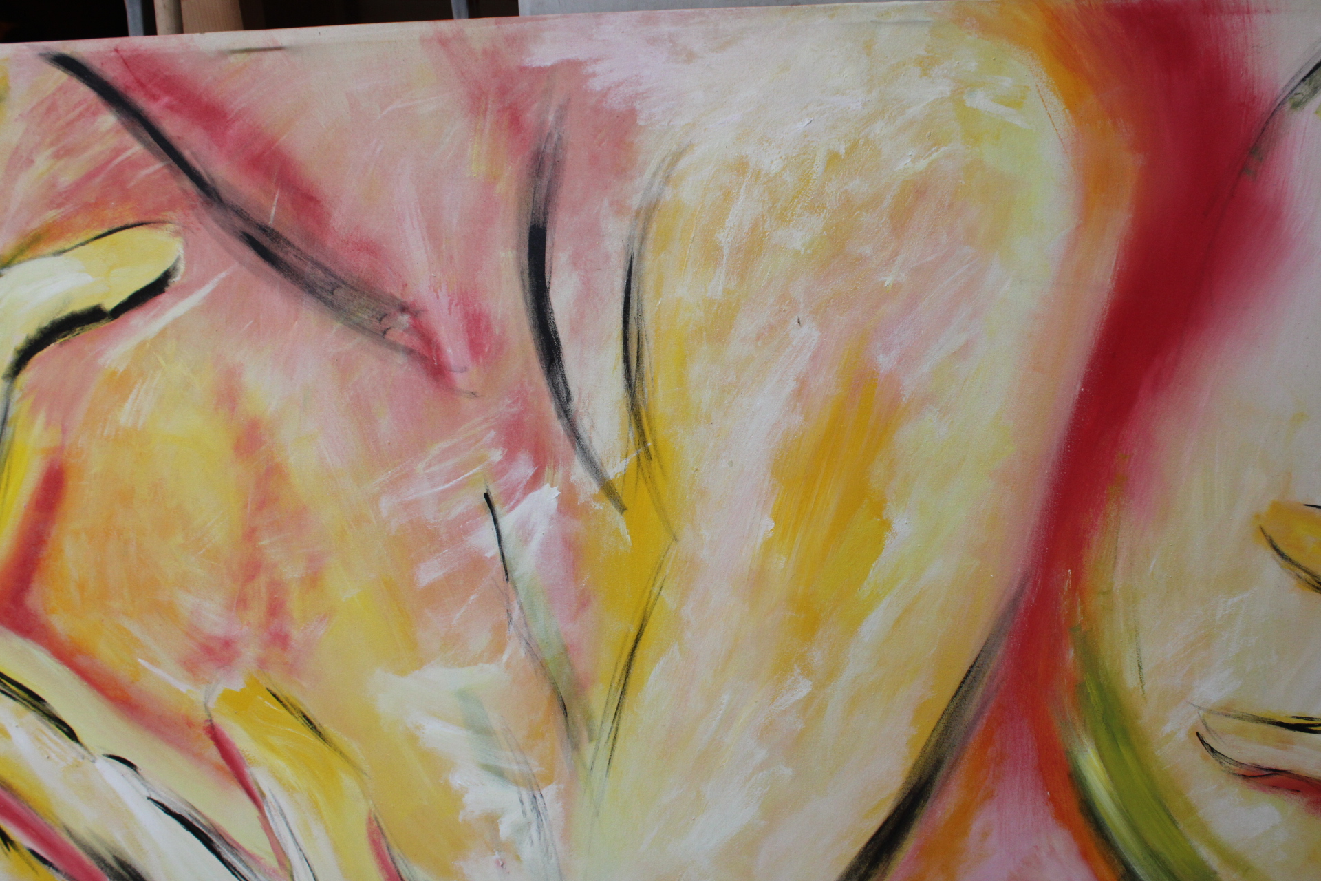 Modern schilderij met abstracte gele en rode handen – foto 7 – kavel bij GSD Auctions, Zoeterwoude