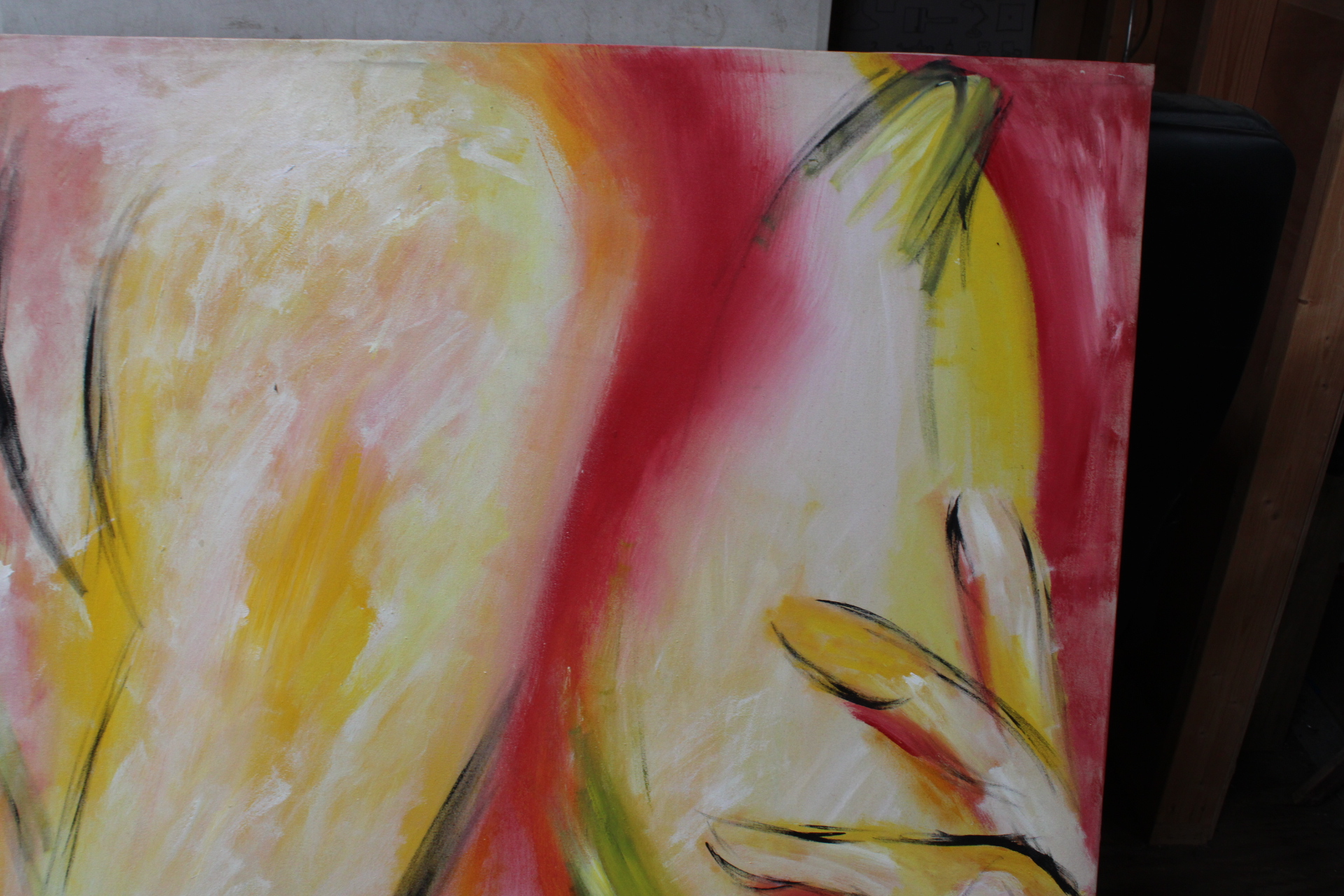 Modern schilderij met abstracte gele en rode handen – foto 8 – kavel bij GSD Auctions, Zoeterwoude