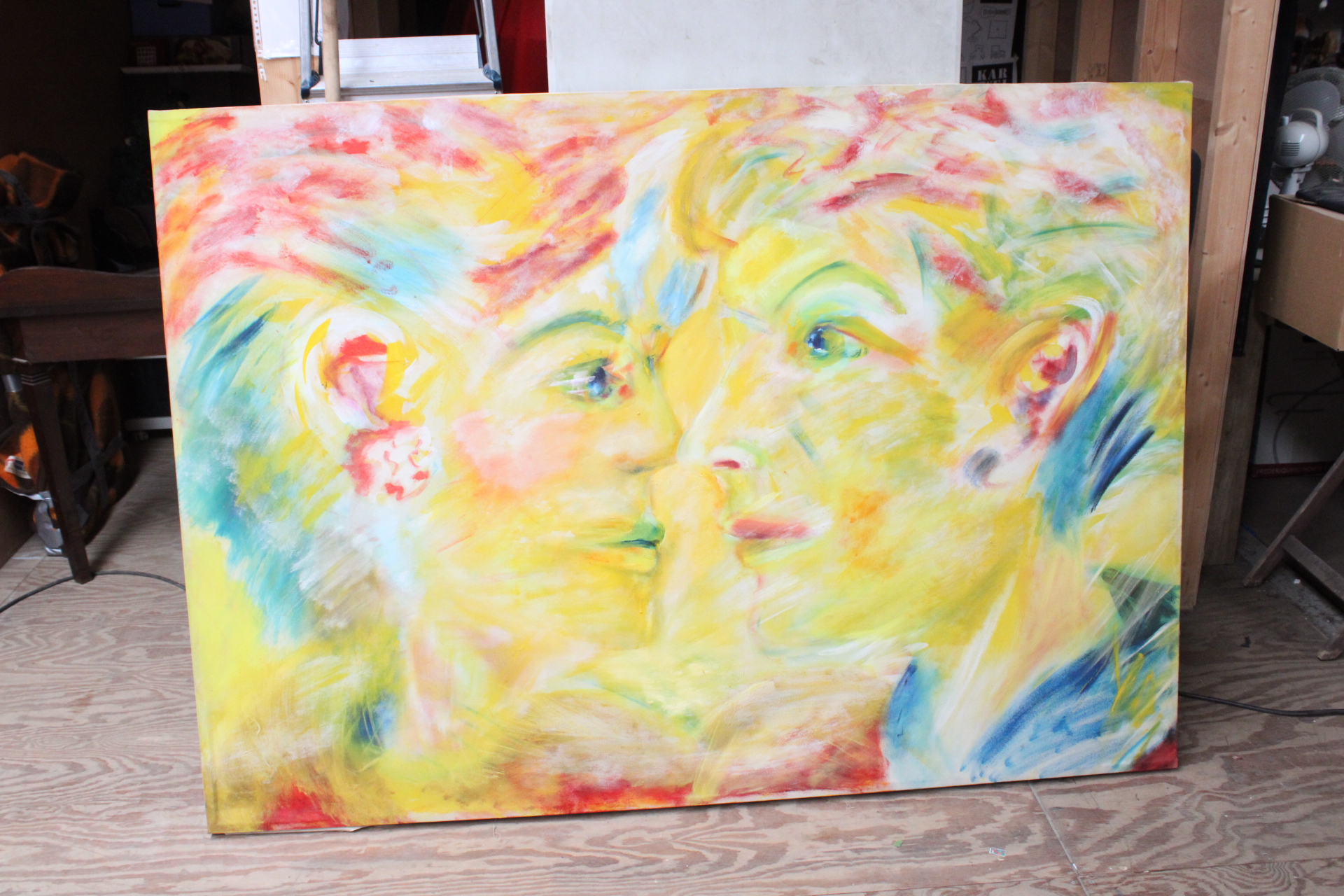 Abstract schilderij van twee gezichten – foto 2 – kavel bij GSD Auctions, Zoeterwoude