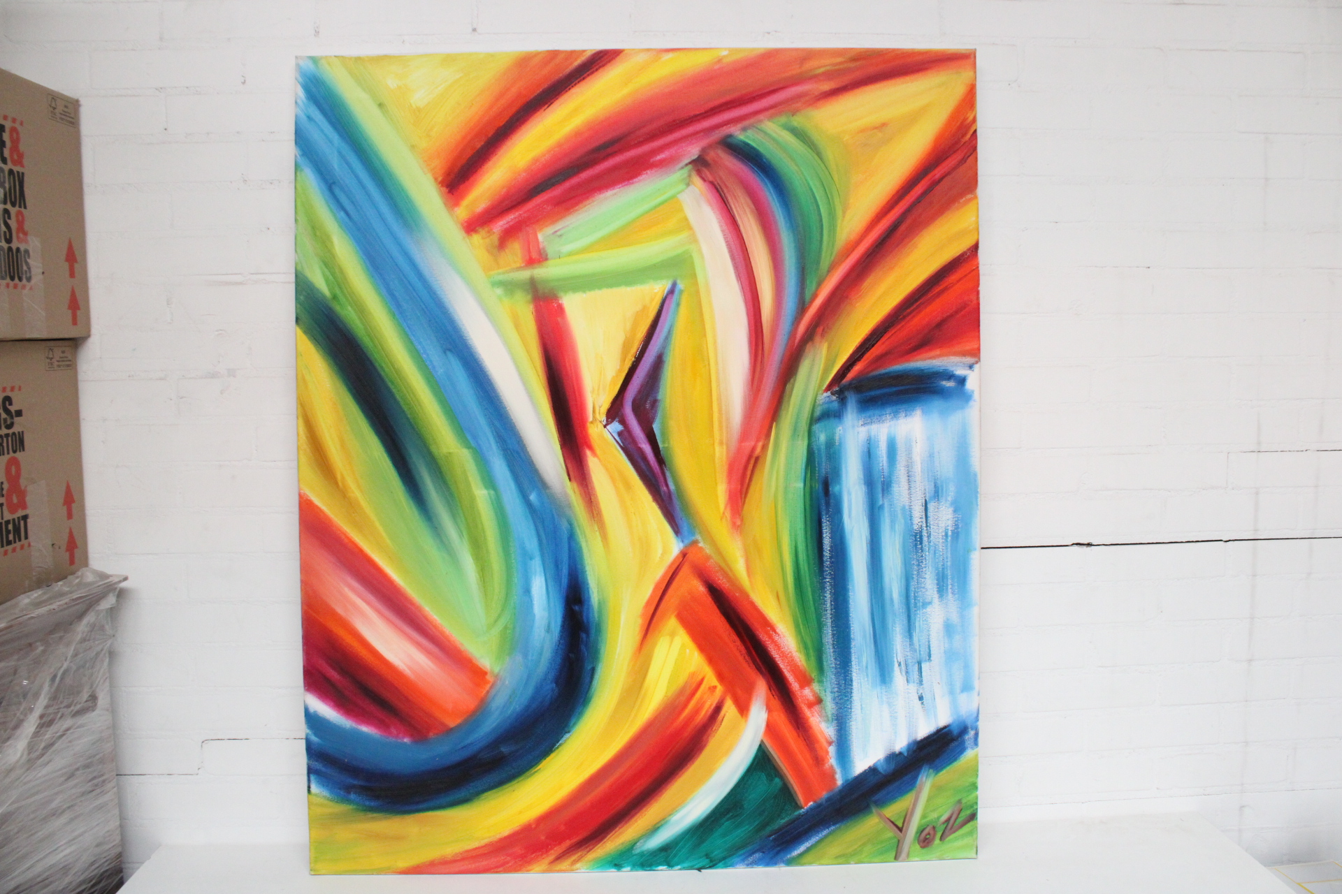 Abstract schilderij met kleurrijke lijnen – foto 2 – kavel bij GSD Auctions, Zoeterwoude