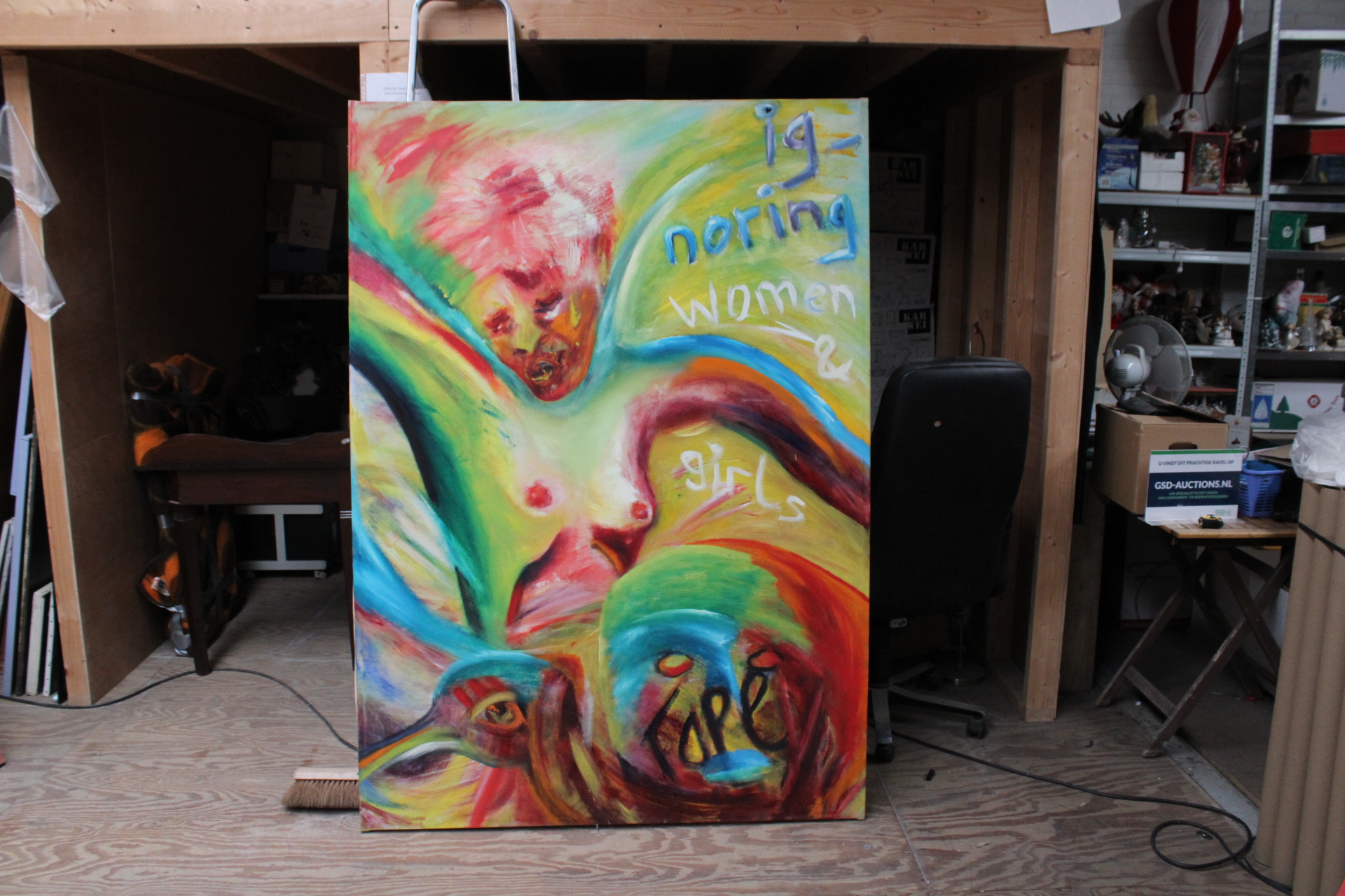 Abstract schilderij met vrouwelijke figuur en kleurrijke accenten – foto 2 – kavel bij GSD Auctions, Zoeterwoude