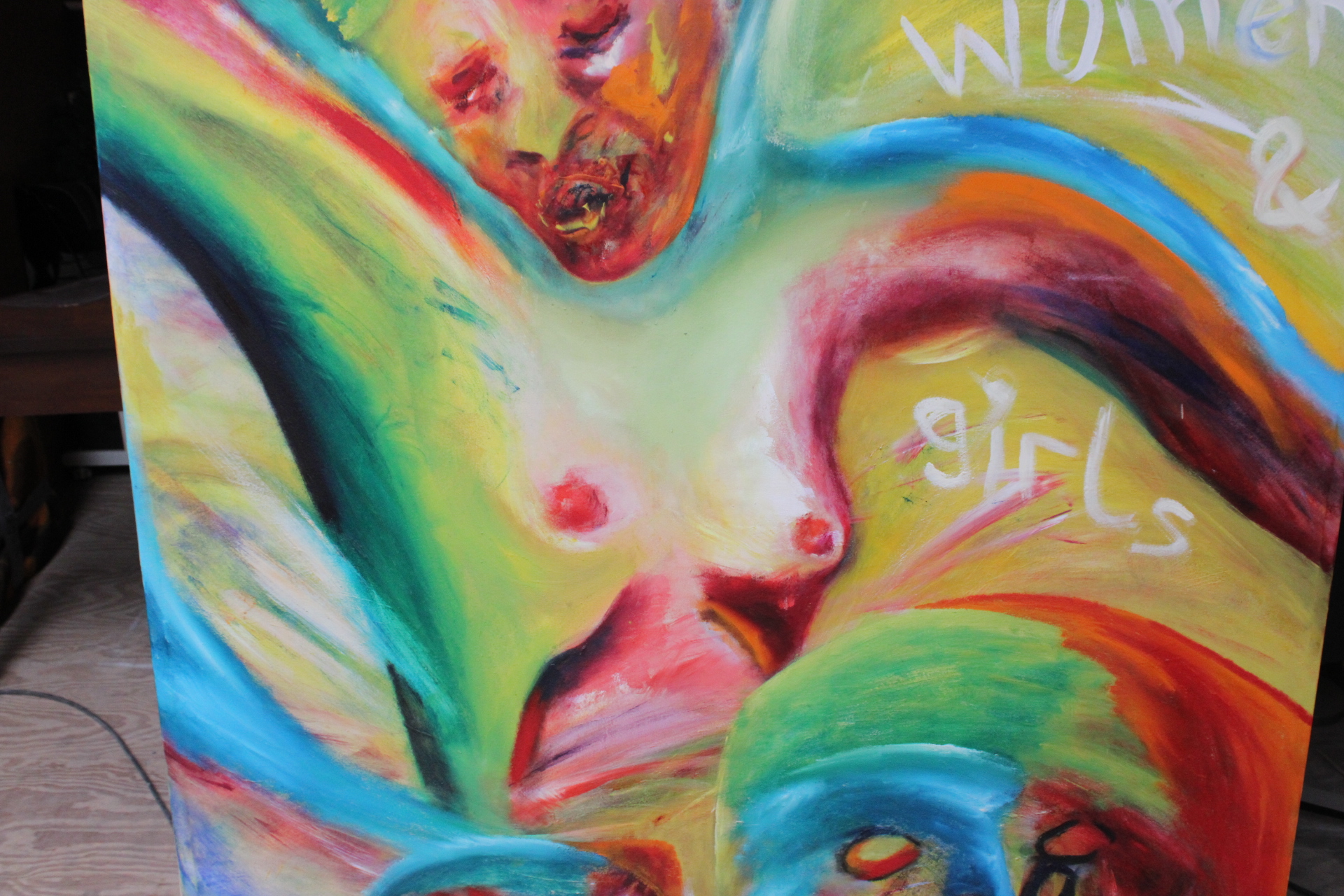 Abstract schilderij met vrouwelijke figuur en kleurrijke accenten – foto 7 – kavel bij GSD Auctions, Zoeterwoude