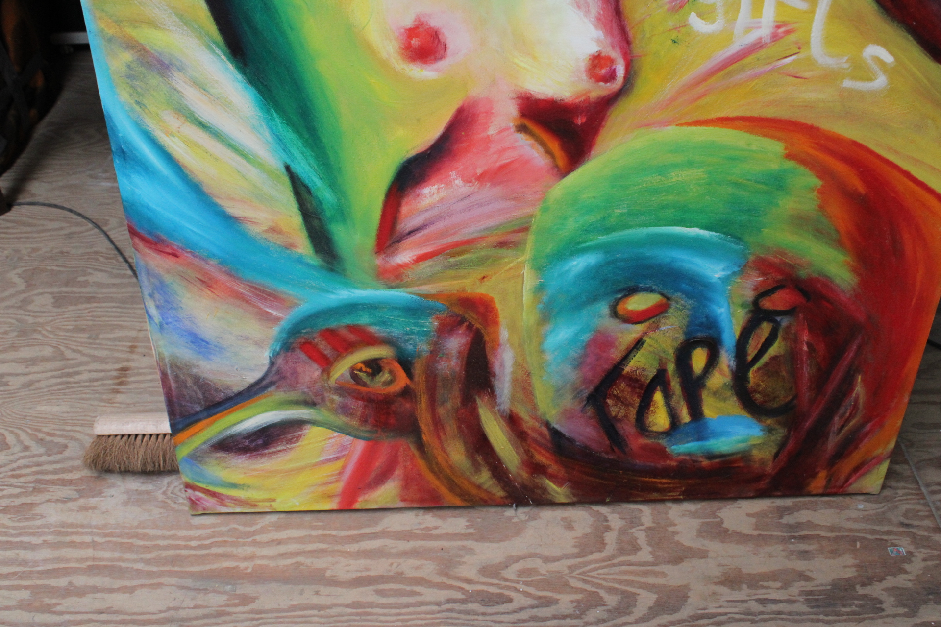 Abstract schilderij met vrouwelijke figuur en kleurrijke accenten – foto 8 – kavel bij GSD Auctions, Zoeterwoude