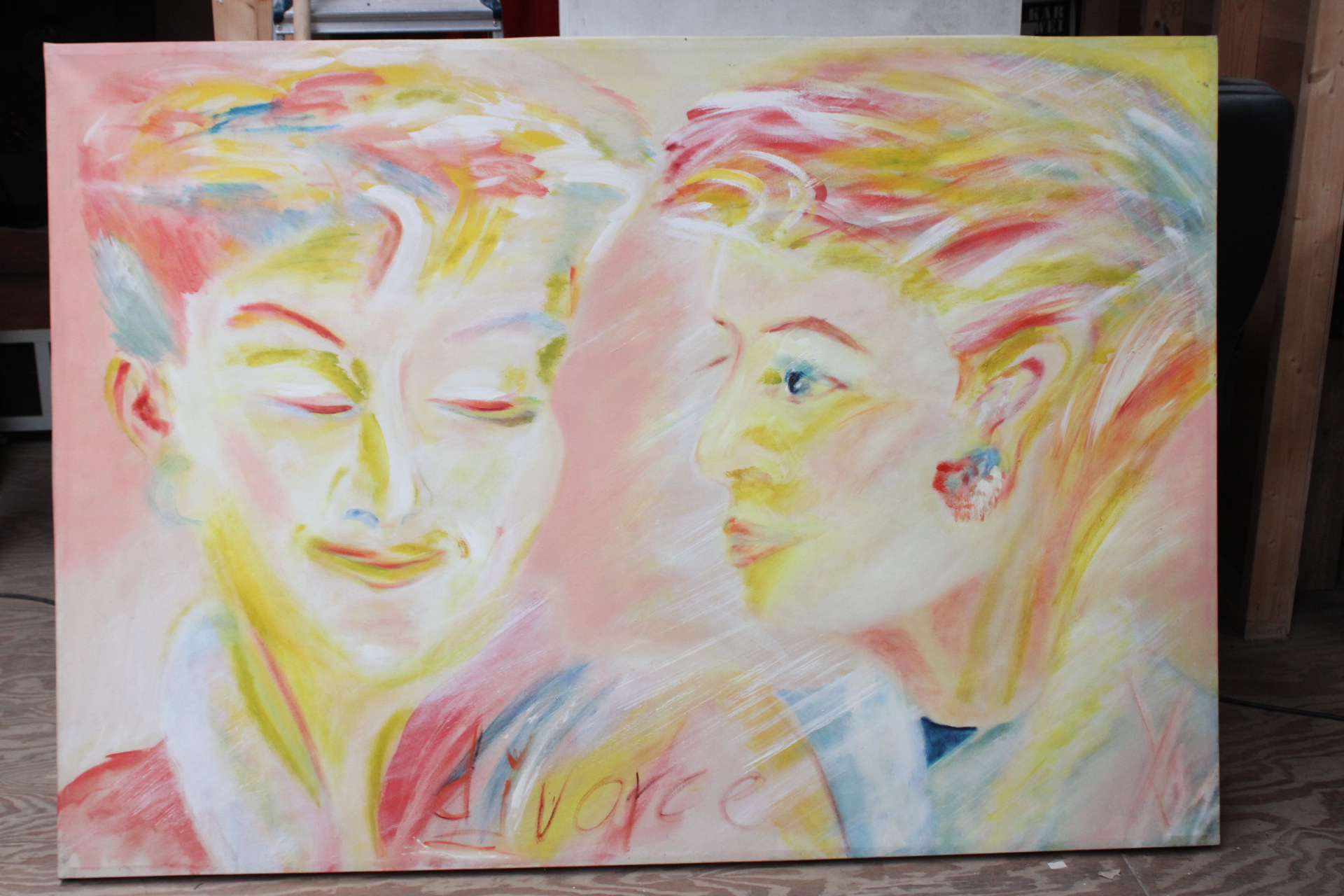 Abstract schilderij met twee gezichten – foto 2 – kavel bij GSD Auctions, Zoeterwoude
