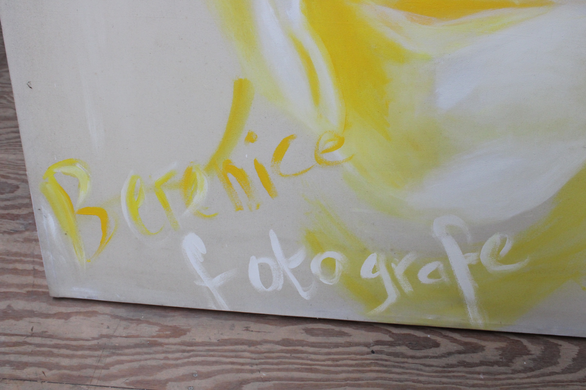 Schilderij groot gezicht in gele en witte tinten – foto 4 – kavel bij GSD Auctions, Zoeterwoude