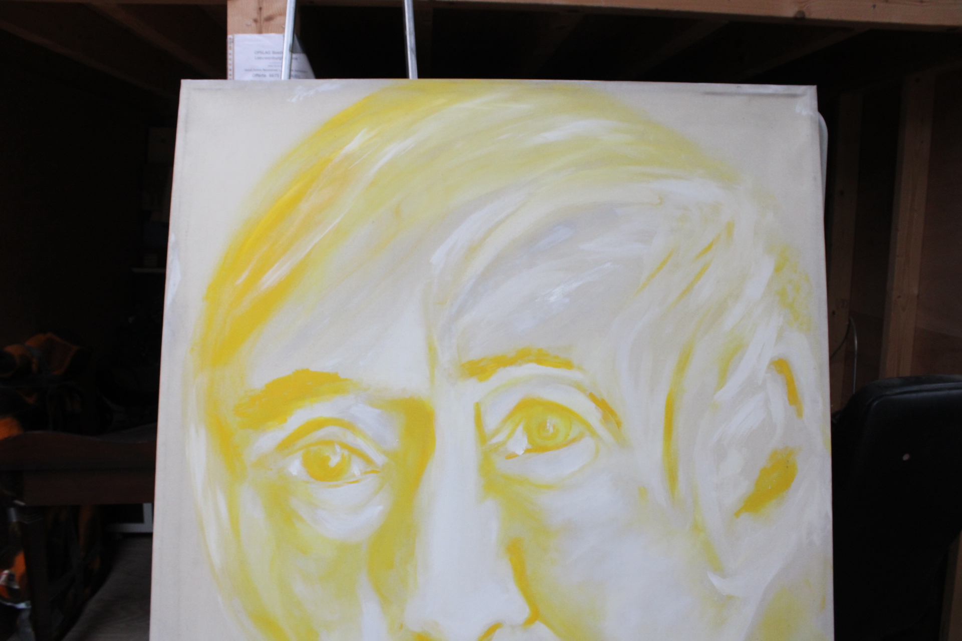 Schilderij groot gezicht in gele en witte tinten – foto 5 – kavel bij GSD Auctions, Zoeterwoude