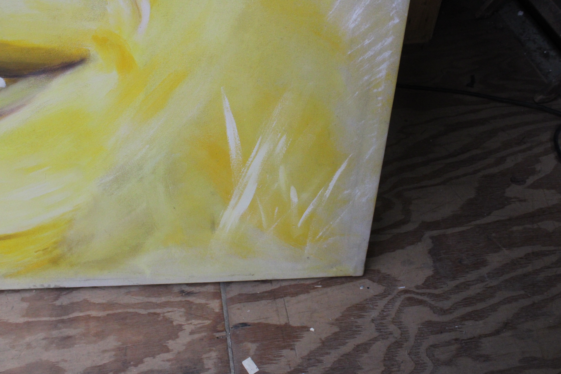 Groot abstract portretschilderij in geel- en wit tinten – foto 3 – kavel bij GSD Auctions, Zoeterwoude