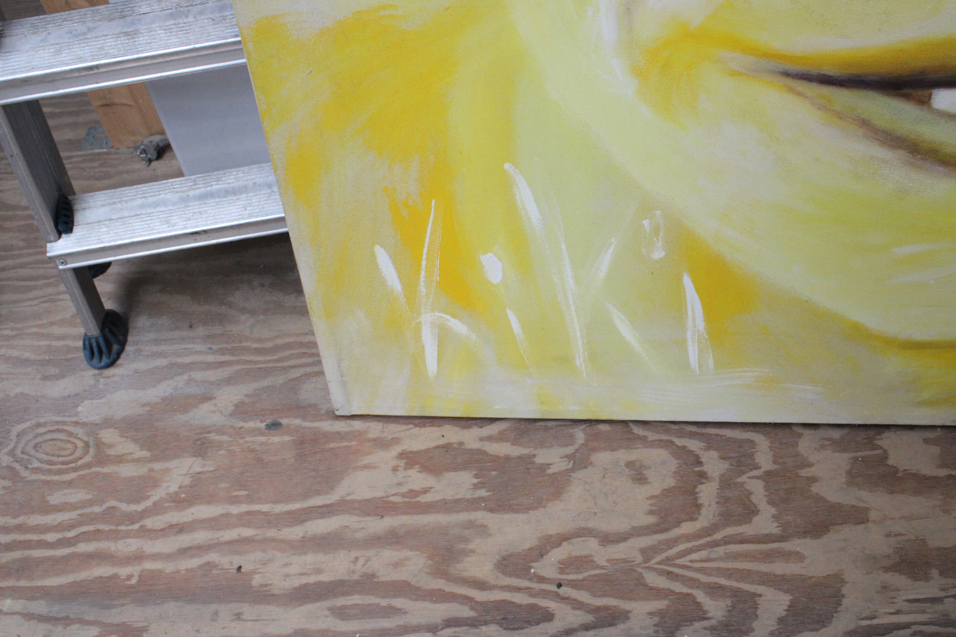 Groot abstract portretschilderij in geel- en wit tinten – foto 4 – kavel bij GSD Auctions, Zoeterwoude