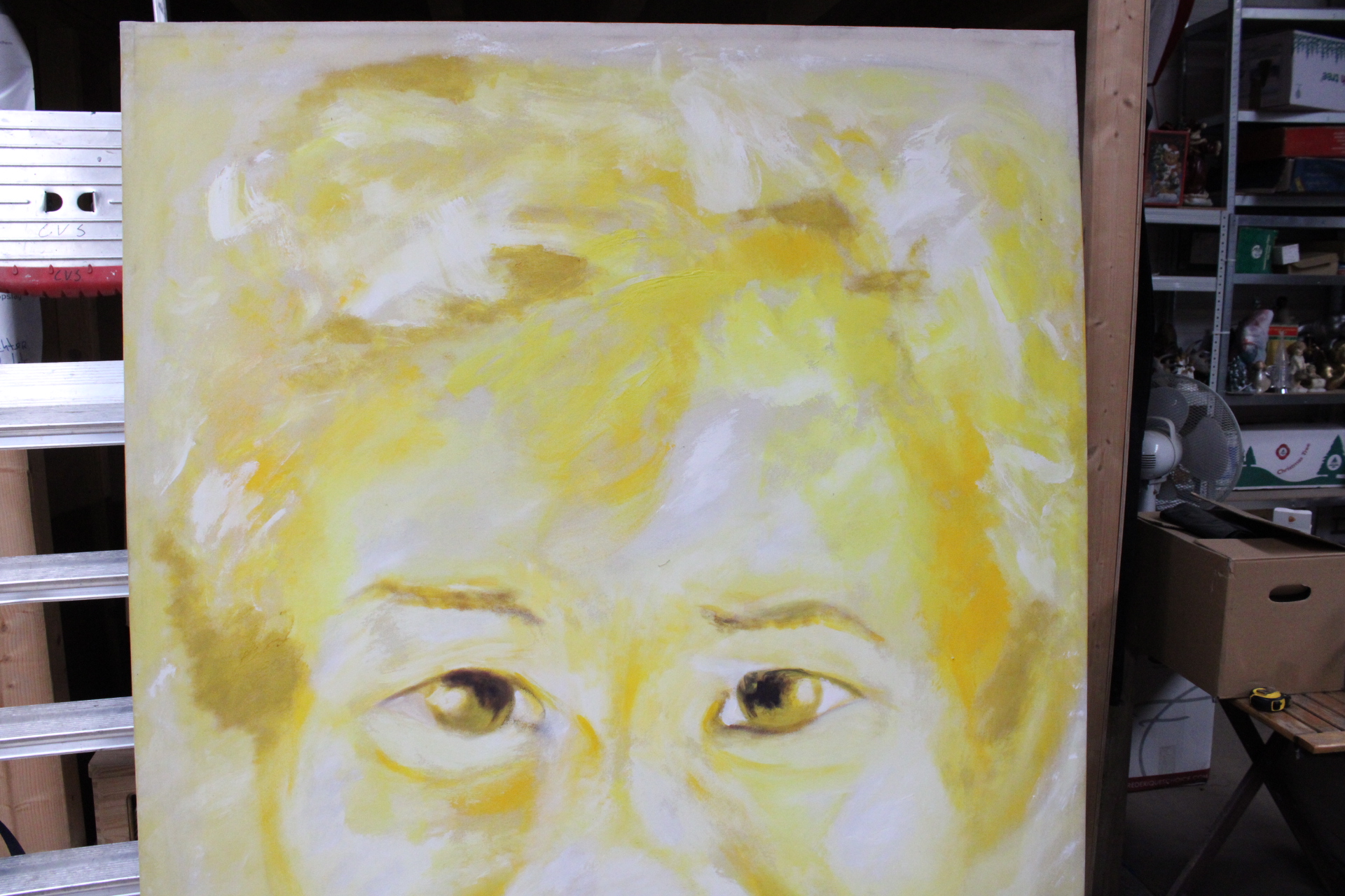 Groot abstract portretschilderij in geel- en wit tinten – foto 5 – kavel bij GSD Auctions, Zoeterwoude