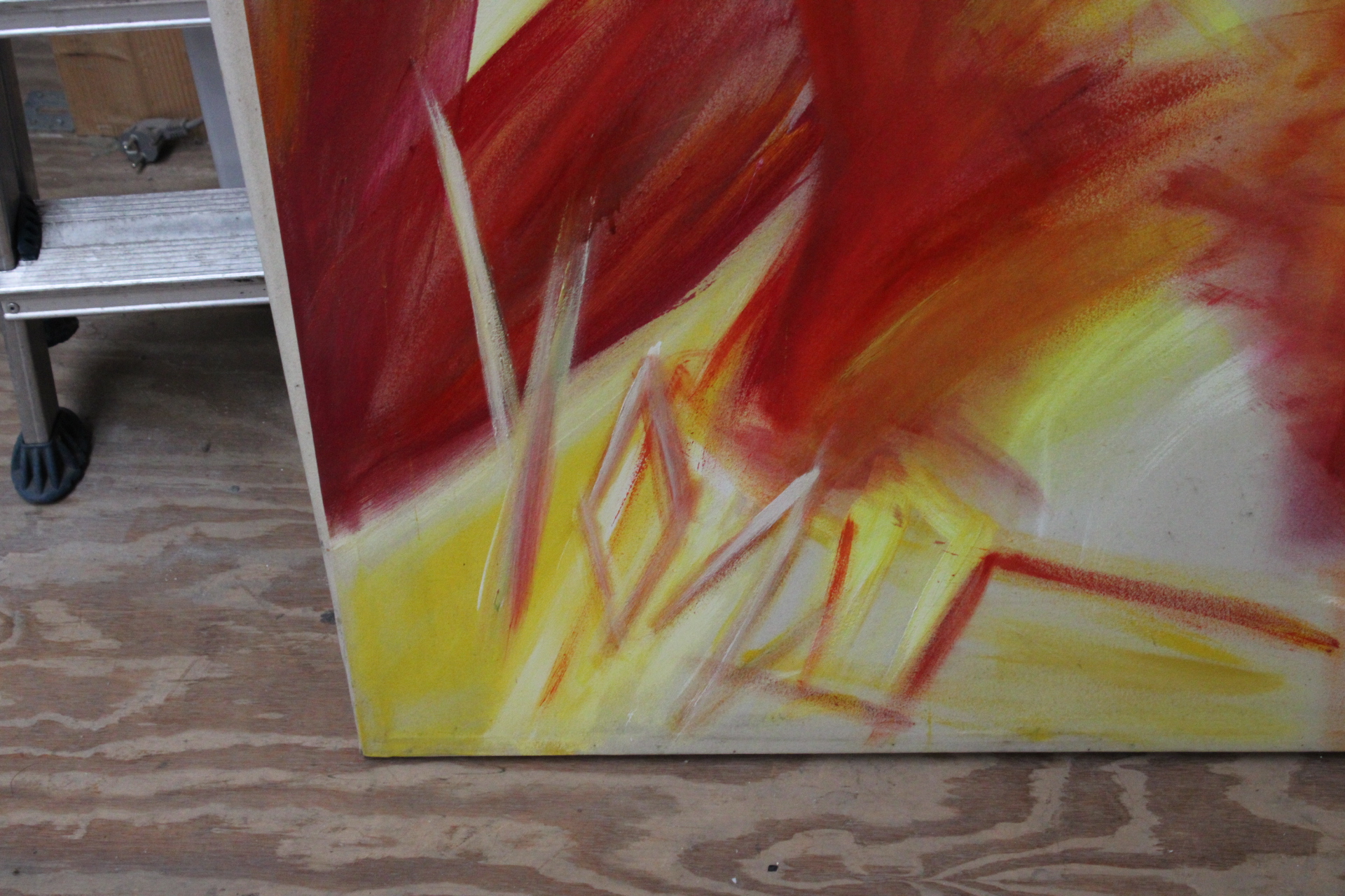 Abstract schilderij met menselijke rug in rood en geel – foto 3 – kavel bij GSD Auctions, Zoeterwoude