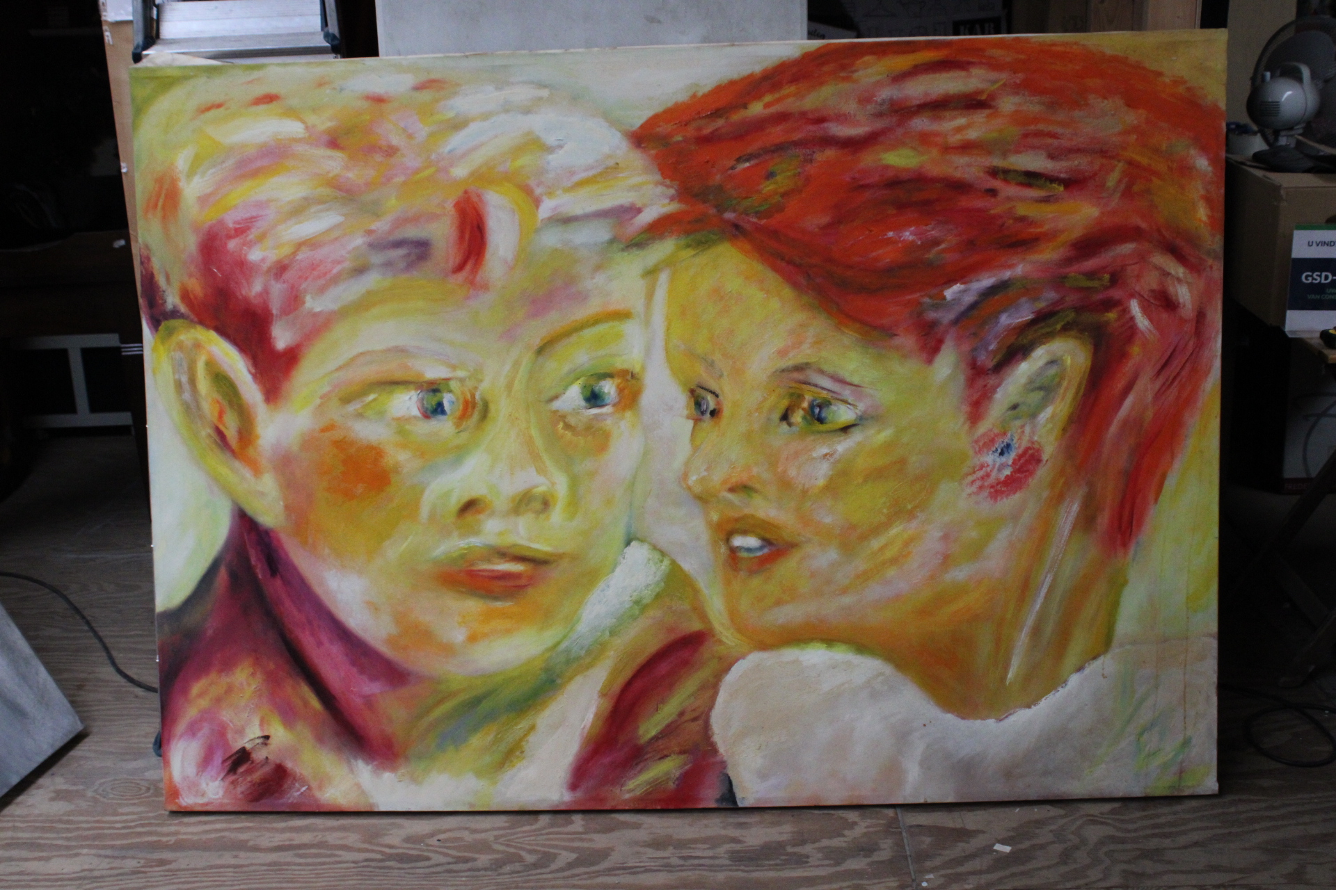 Schilderij van twee personen in kleurige pastel – foto 2 – kavel bij GSD Auctions, Zoeterwoude