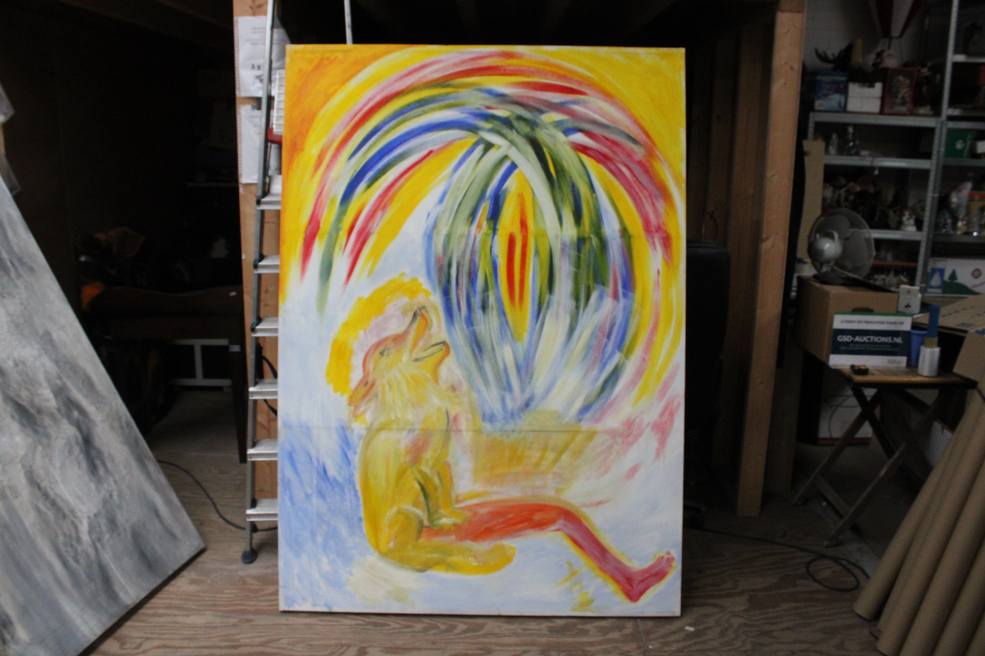 Abstract beschilderd doek met figuur en palmboom – foto 2 – kavel bij GSD Auctions, Zoeterwoude