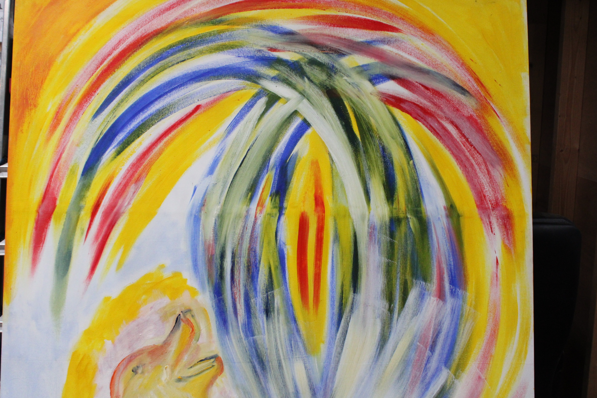 Abstract beschilderd doek met figuur en palmboom – foto 6 – kavel bij GSD Auctions, Zoeterwoude