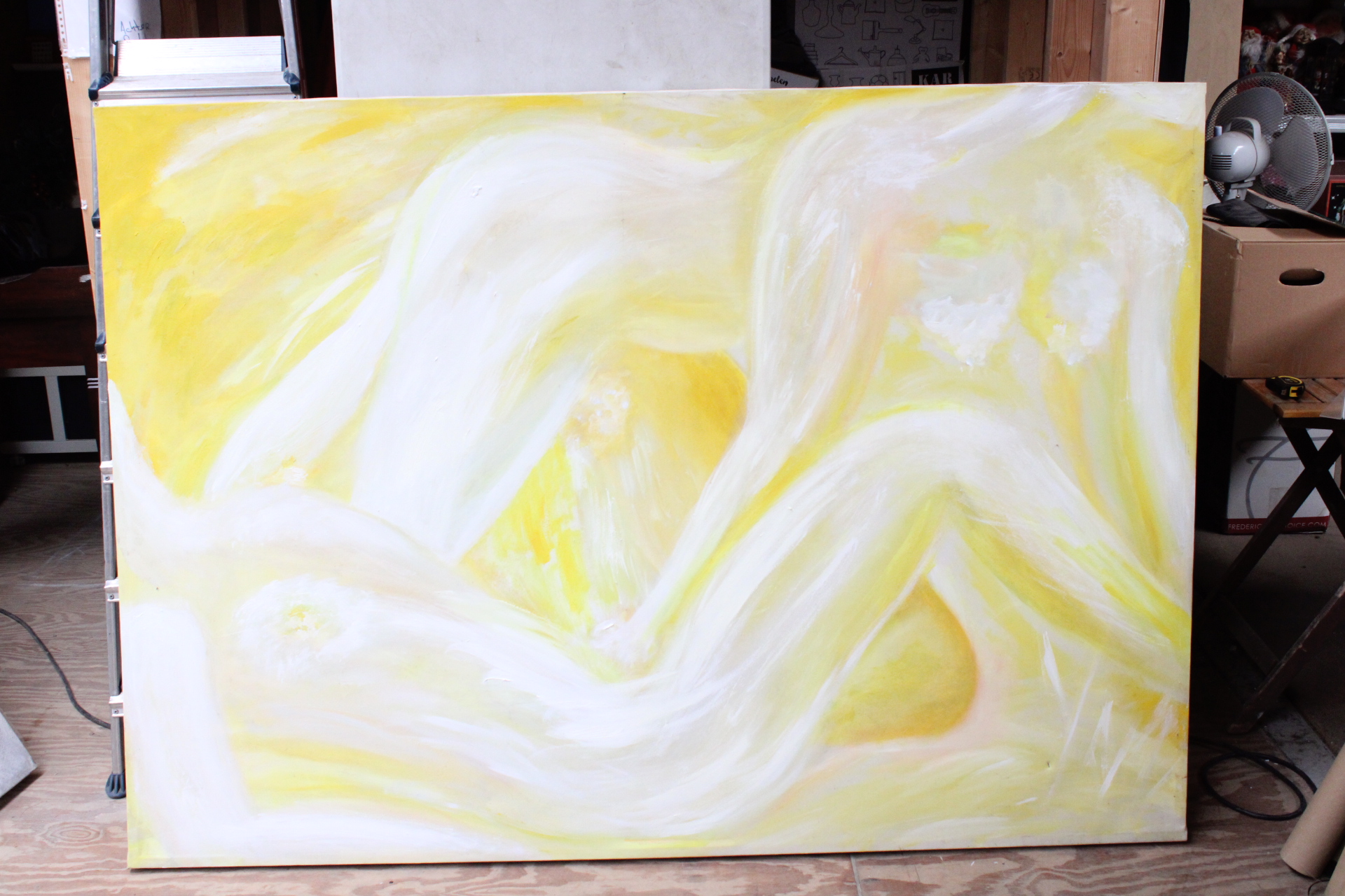Abstract schilderij met gele en witte tinten – foto 2 – kavel bij GSD Auctions, Zoeterwoude