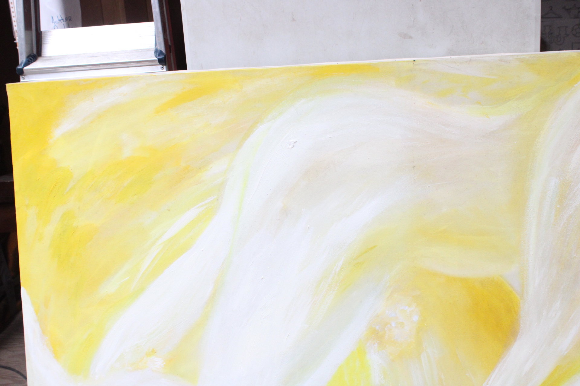 Abstract schilderij met gele en witte tinten – foto 5 – kavel bij GSD Auctions, Zoeterwoude