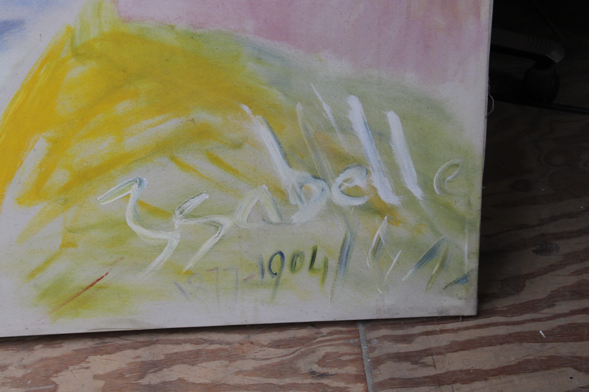 Groot modern schilderij met gezicht en blauwe hoed – foto 3 – kavel bij GSD Auctions, Zoeterwoude