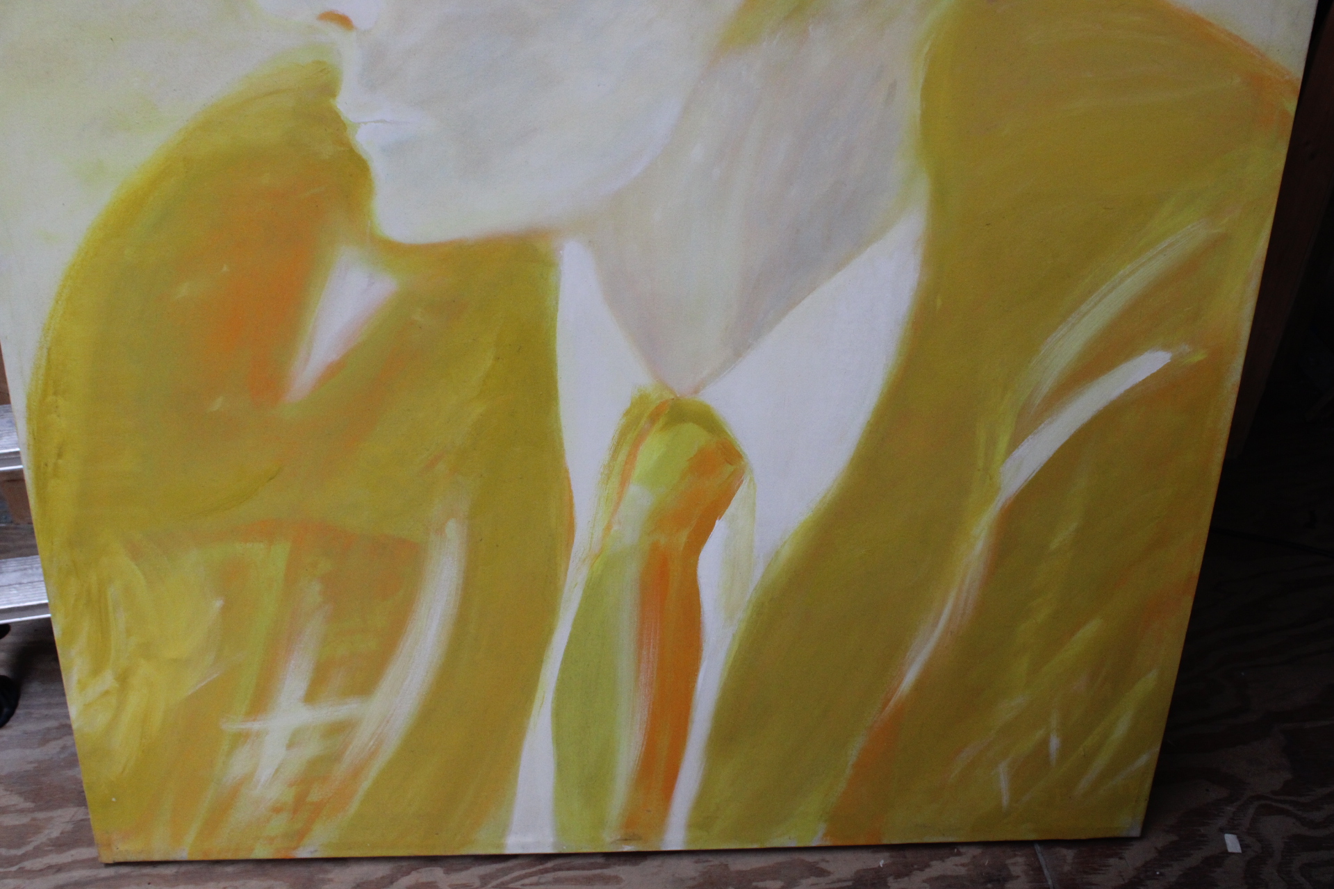 Schilderij vrouw met hoed in gele en oranje tinten – foto 6 – kavel bij GSD Auctions, Zoeterwoude