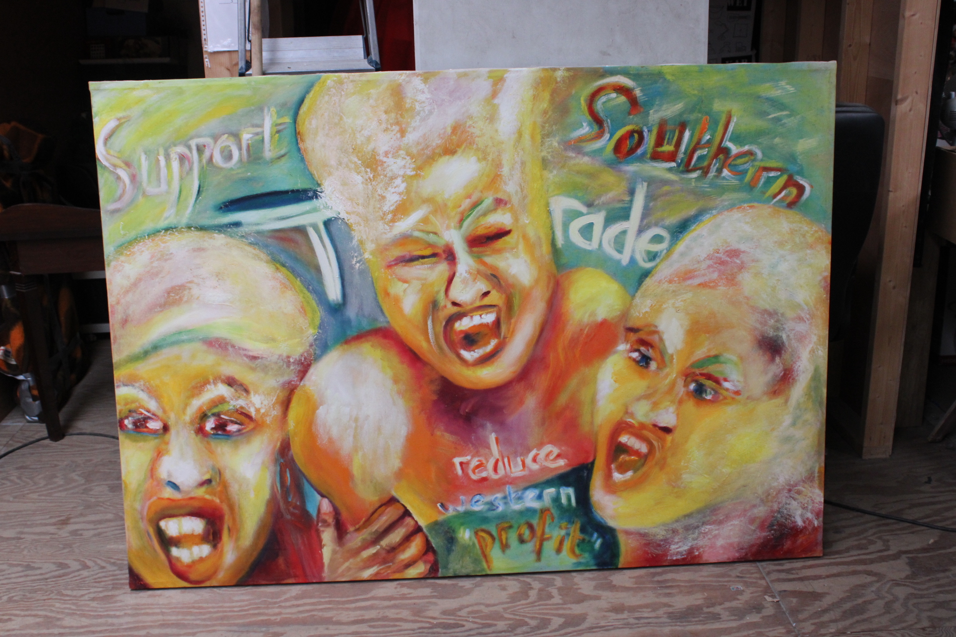 Schilderij met expressieve gezichten en tekst – foto 2 – kavel bij GSD Auctions, Zoeterwoude