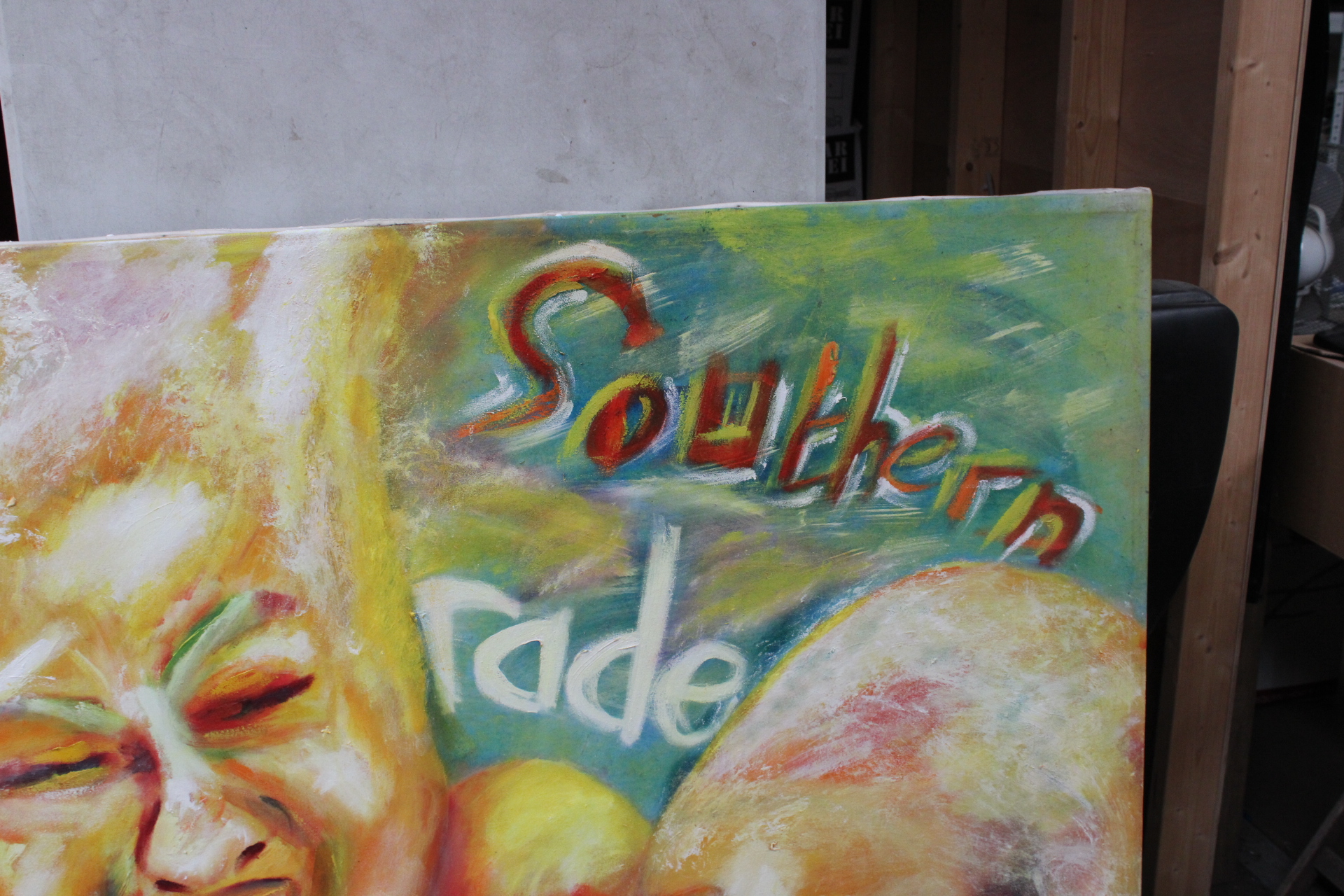 Schilderij met expressieve gezichten en tekst – foto 4 – kavel bij GSD Auctions, Zoeterwoude