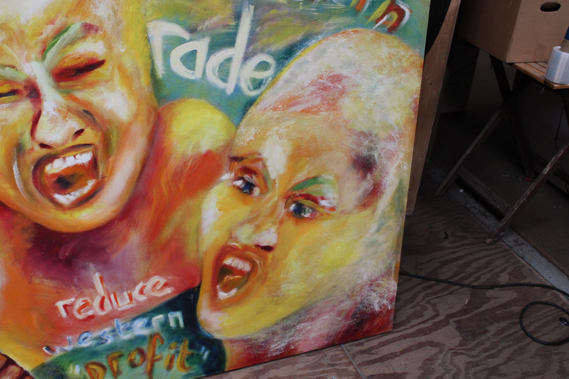 Schilderij met expressieve gezichten en tekst – foto 8 – kavel bij GSD Auctions, Zoeterwoude