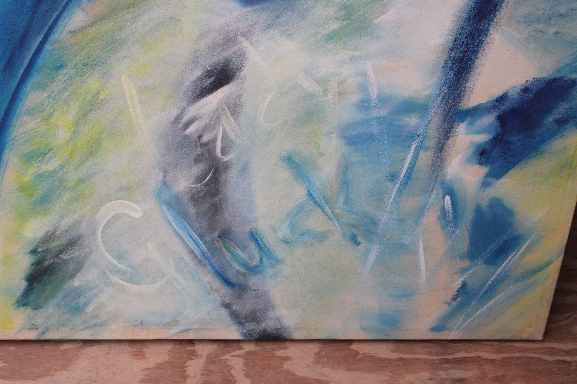 Abstracte portretschildering in blauw en geel – foto 3 – kavel bij GSD Auctions, Zoeterwoude