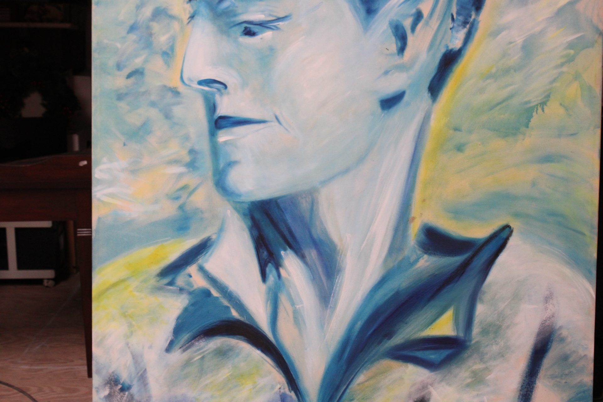 Abstracte portretschildering in blauw en geel – foto 5 – kavel bij GSD Auctions, Zoeterwoude