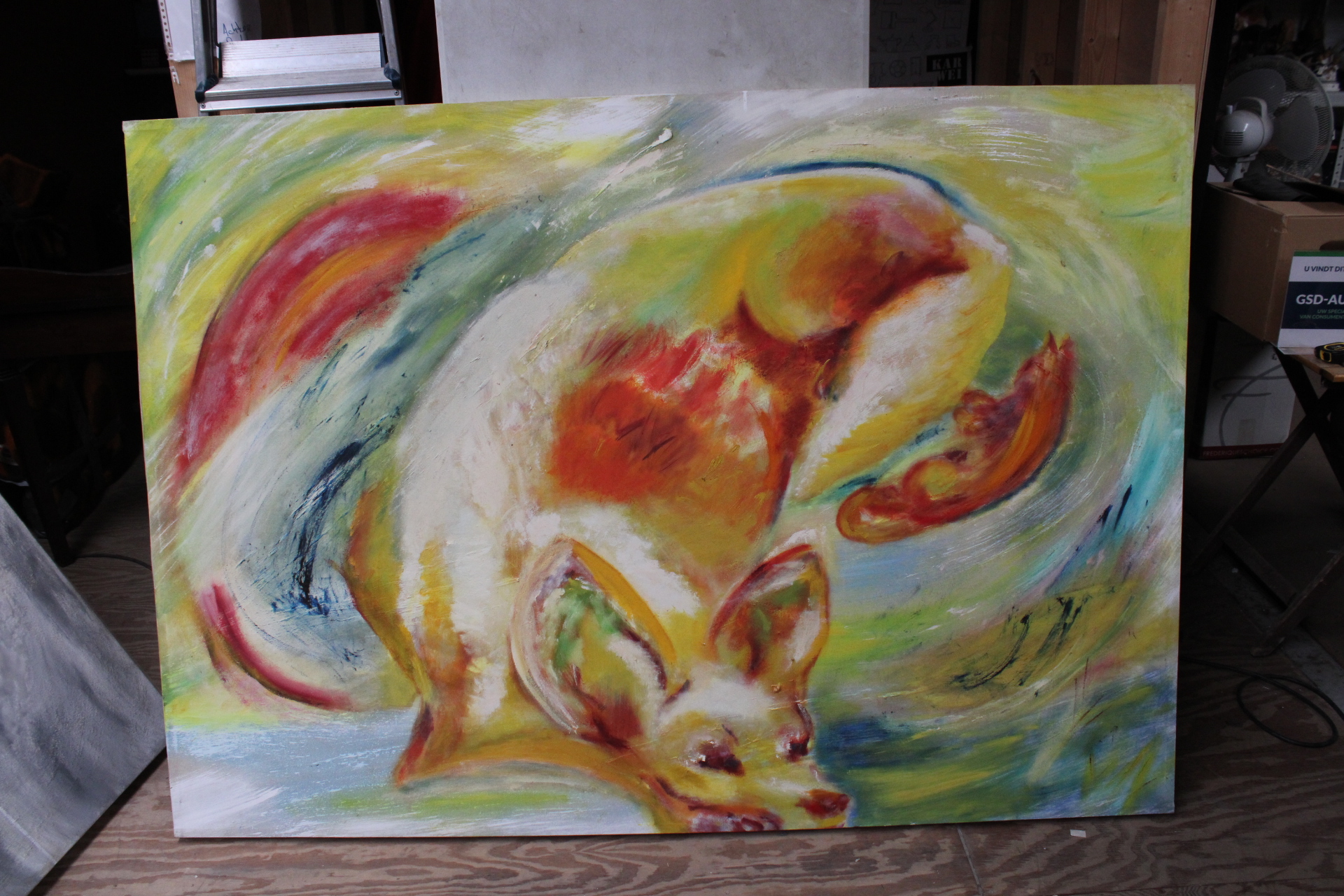 Abstract schilderij met dierenfiguren – foto 2 – kavel bij GSD Auctions, Zoeterwoude