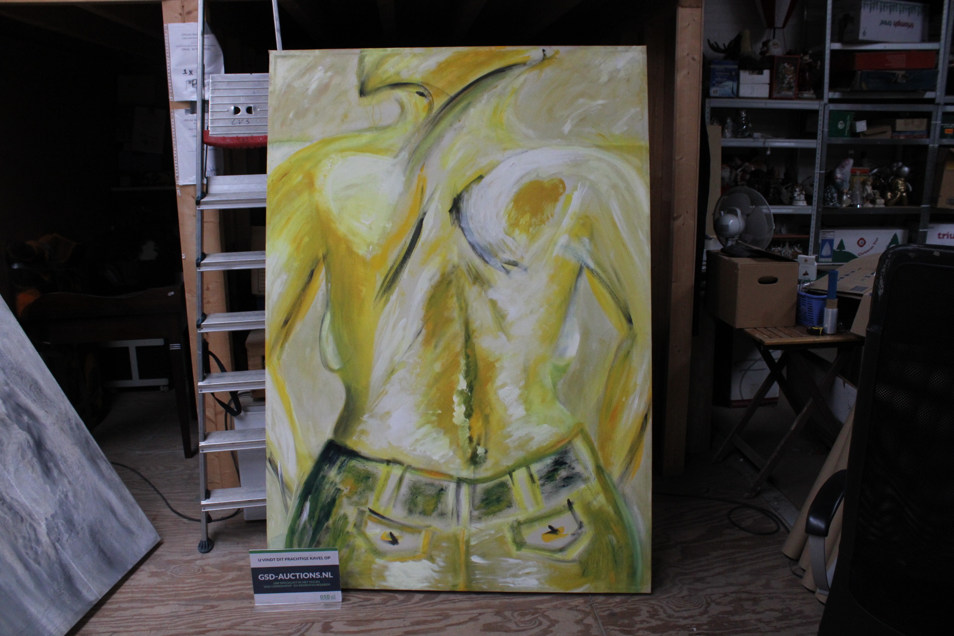 Abstract schilderij van bovenlichaam man in gele tinten – kavel bij GSD Auctions, Zoeterwoude