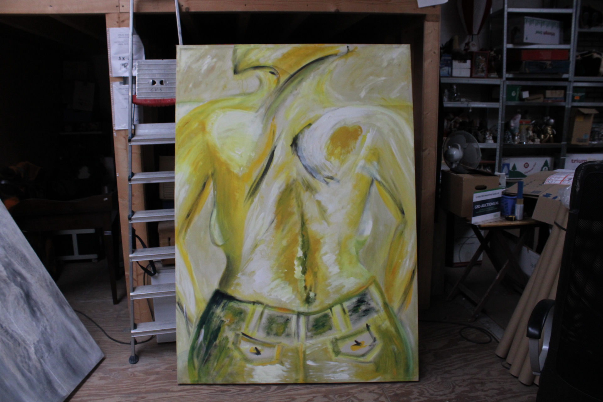 Abstract schilderij van bovenlichaam man in gele tinten – foto 2 – kavel bij GSD Auctions, Zoeterwoude