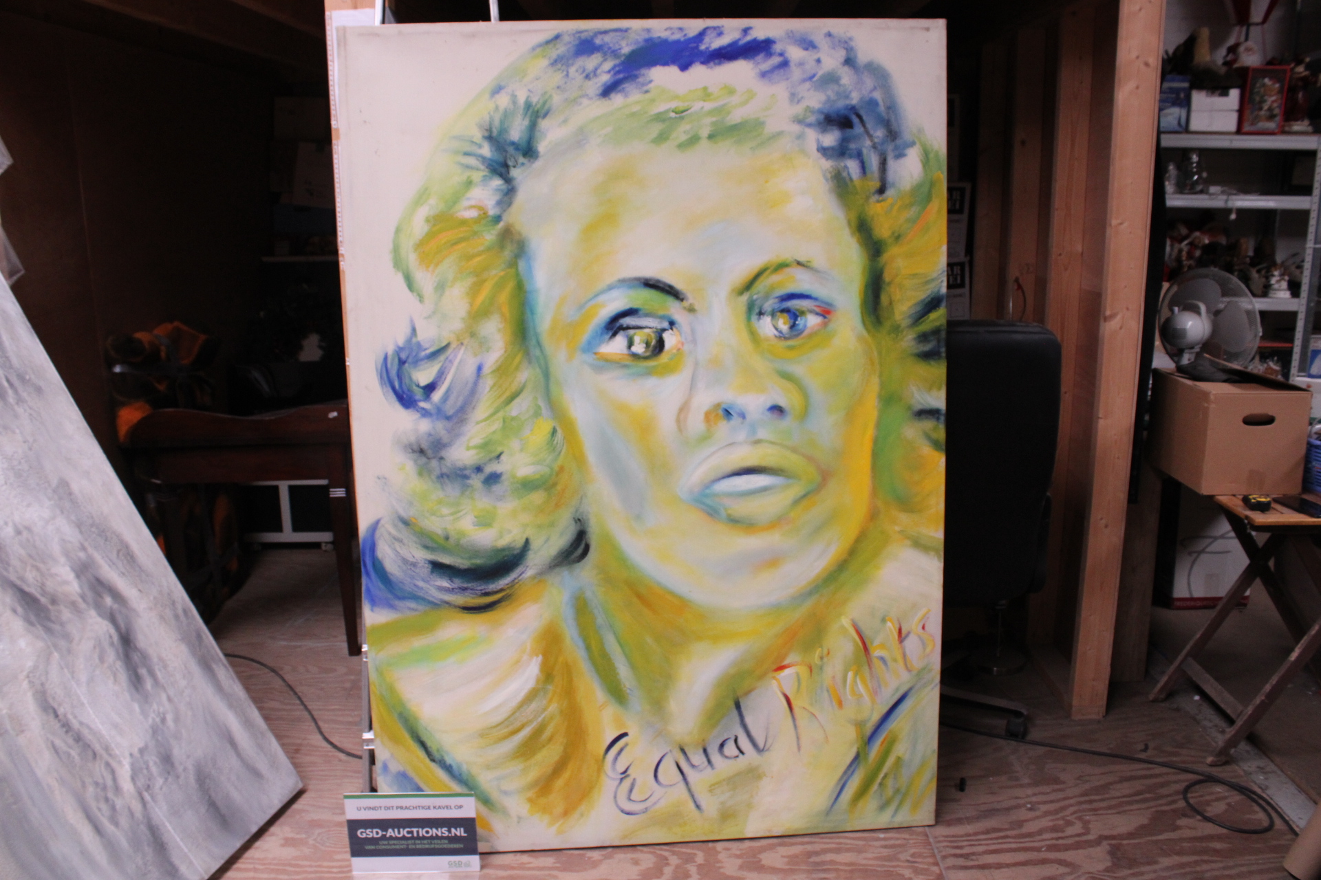 Schilderij vrouwelijk portret met tekst 'Equal Rights' – kavel bij GSD Auctions, Zoeterwoude
