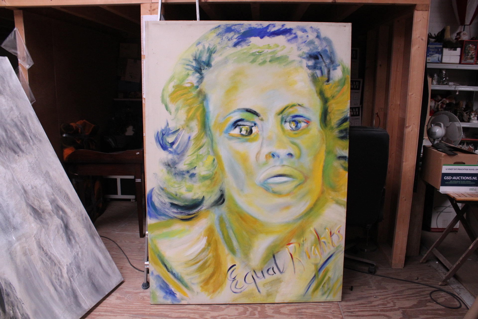 Schilderij vrouwelijk portret met tekst 'Equal Rights' – foto 2 – kavel bij GSD Auctions, Zoeterwoude