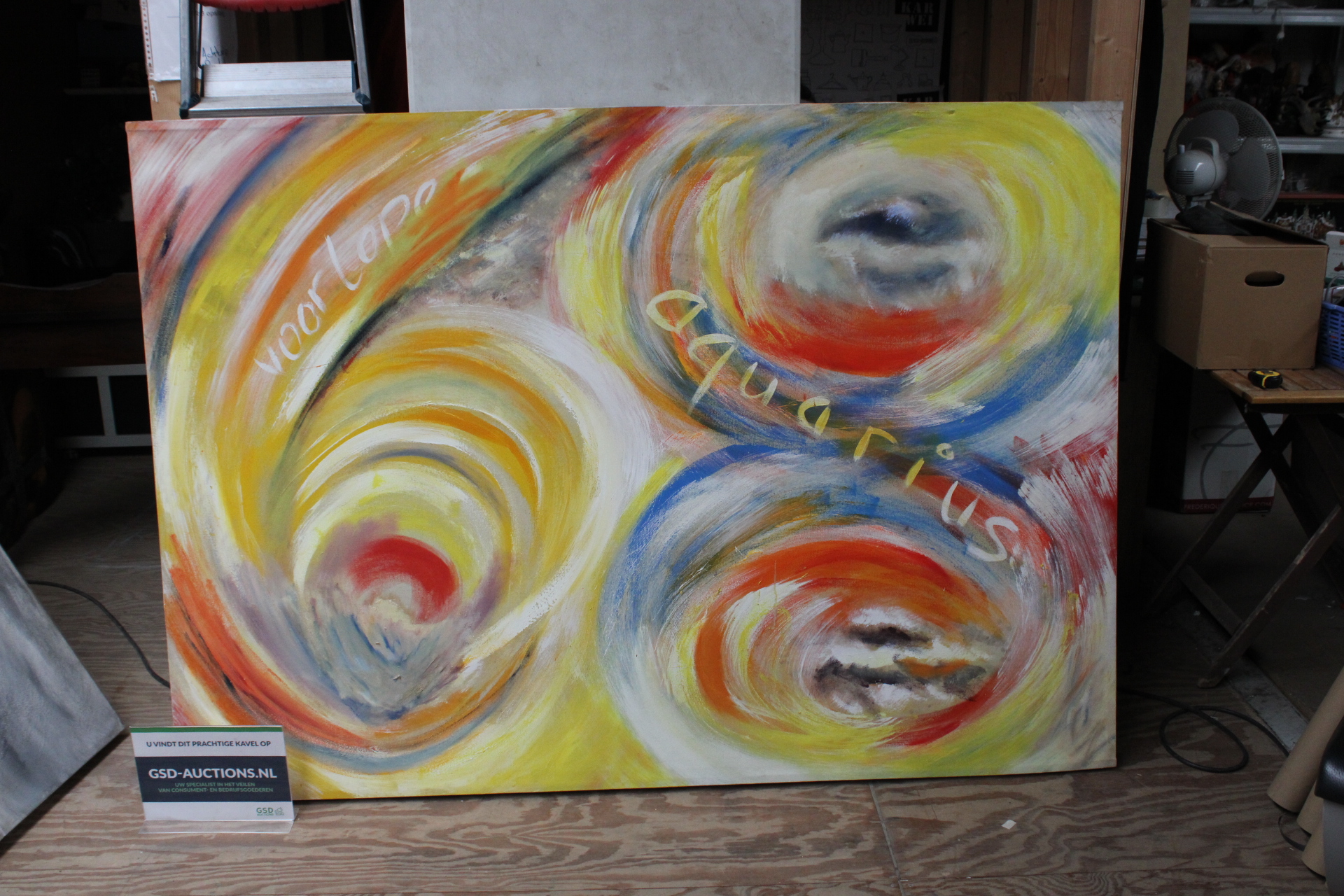 Abstract schilderij met spiralen en tekst – kavel bij GSD Auctions, Zoeterwoude