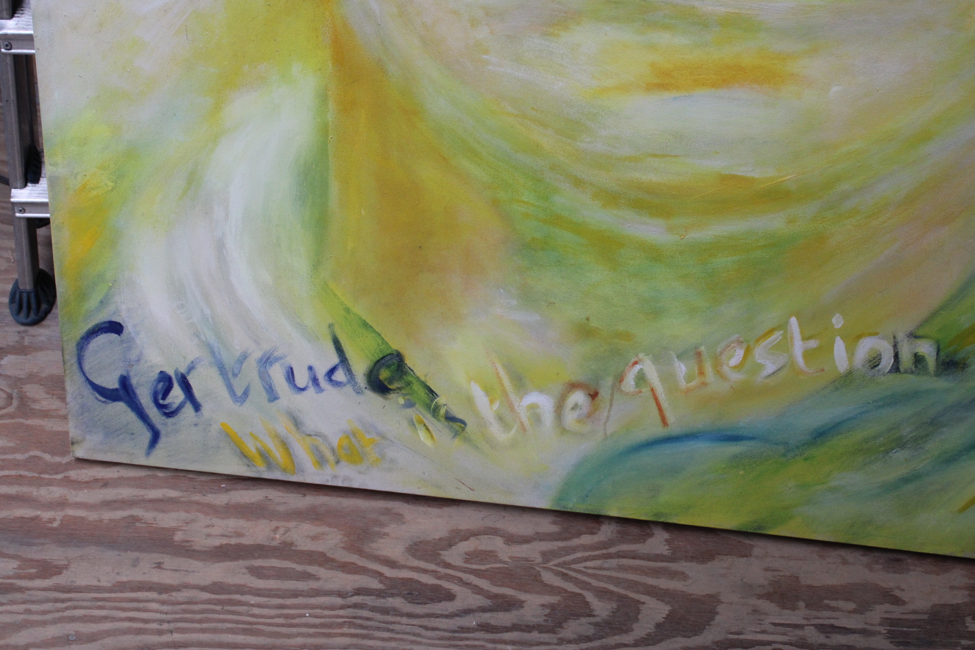 Schilderij groot gezicht met tekst 'What's the question' – foto 4 – kavel bij GSD Auctions, Zoeterwoude