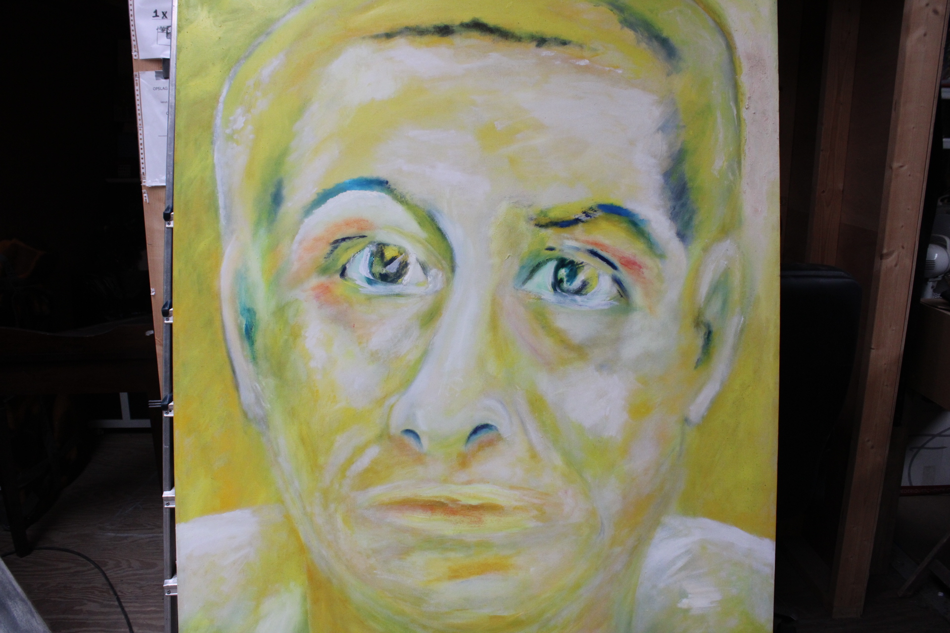 Schilderij groot gezicht met tekst 'What's the question' – foto 5 – kavel bij GSD Auctions, Zoeterwoude