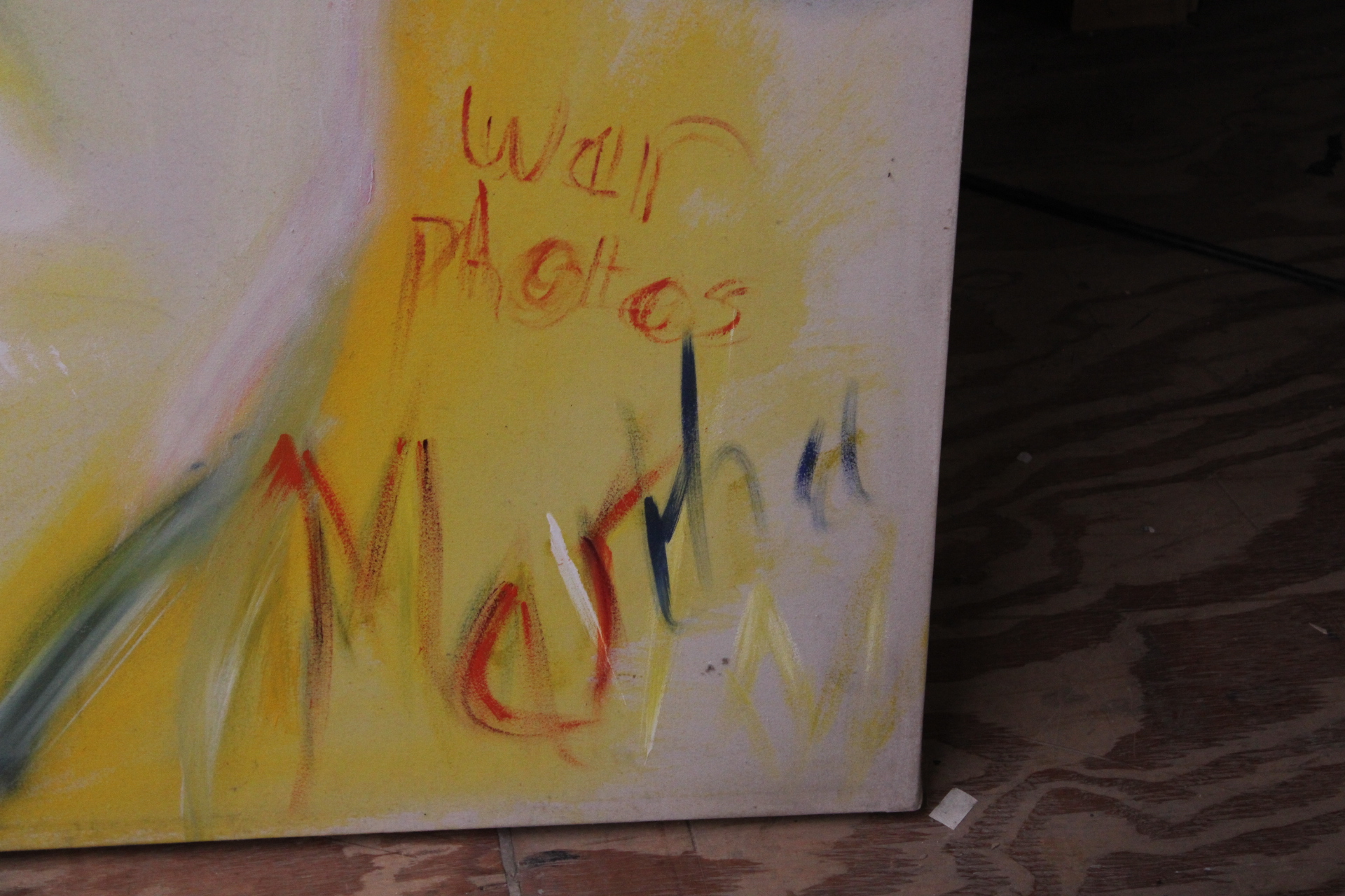 Abstracte portretschildering met gele en blauwe tinten – foto 3 – kavel bij GSD Auctions, Zoeterwoude