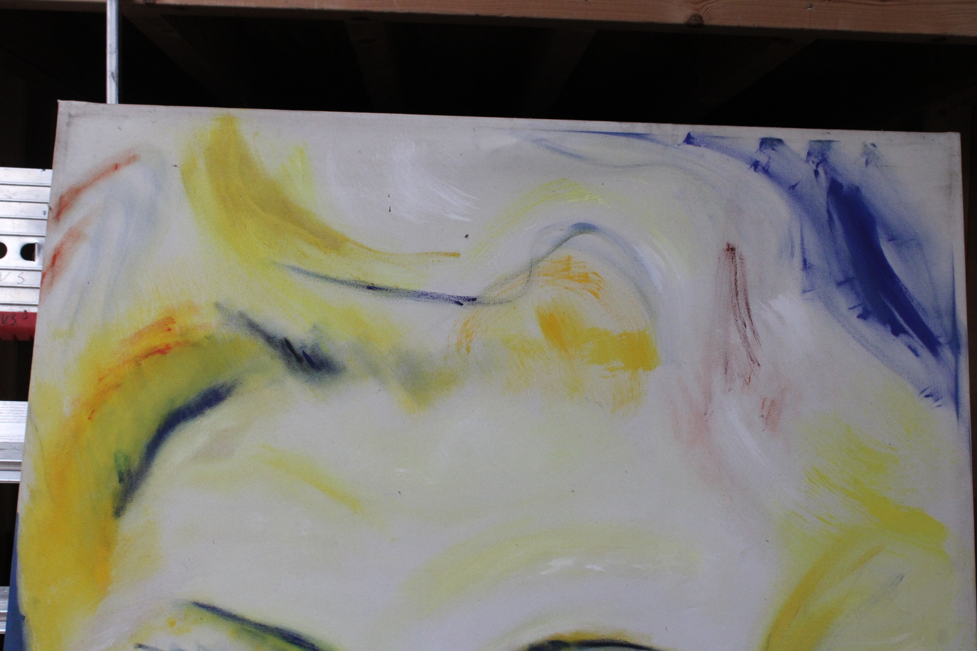 Abstracte portretschildering met gele en blauwe tinten – foto 4 – kavel bij GSD Auctions, Zoeterwoude