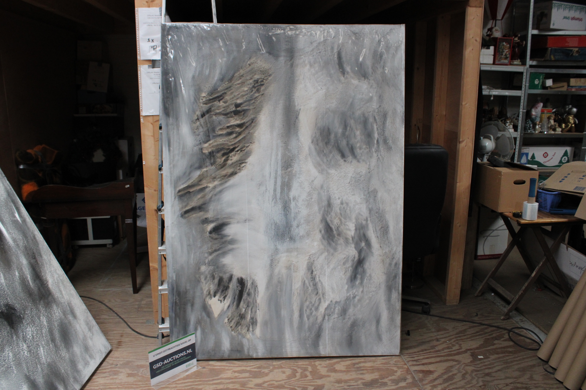 Abstract grijs-wit schilderij – kavel bij GSD Auctions, Zoeterwoude