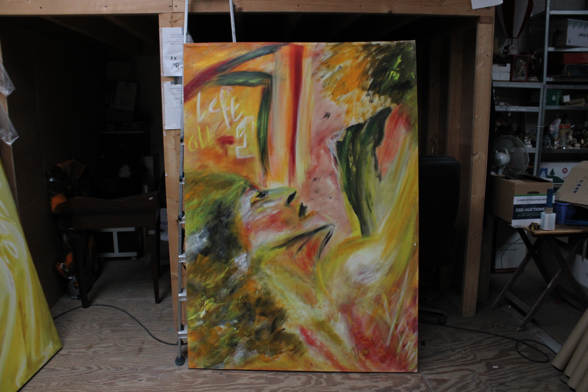 Abstract schilderij met gezicht en kleurrijke patronen – foto 2 – kavel bij GSD Auctions, Zoeterwoude