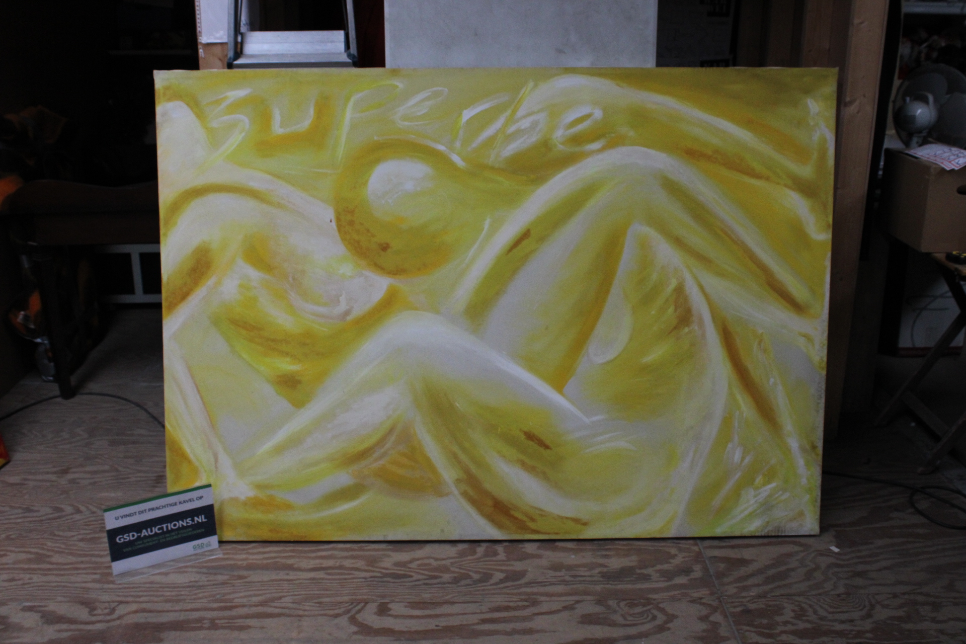Abstract schilderij met gele en witte tinten – kavel bij GSD Auctions, Zoeterwoude
